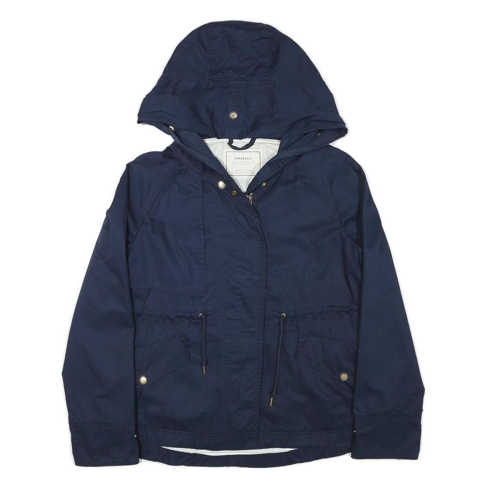 ZARA BASIC Womens Navy Blue Jacket S Cotton Blend Zip Hooded Casual Outerwear Refurbished - N/A refurbished available on Cerqular
