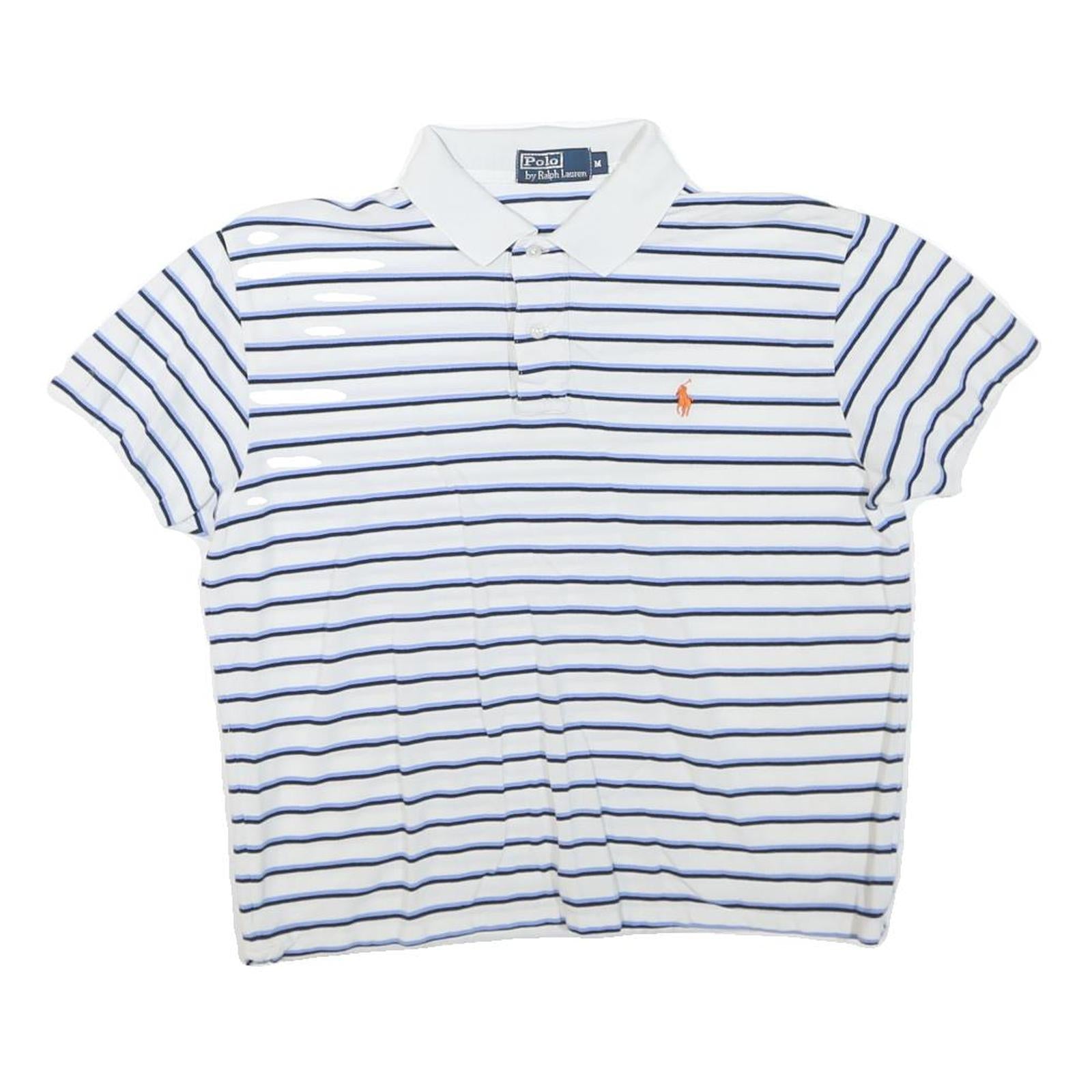 POLO RALPH LAUREN Womens White & Navy Blue Striped Short Sleeve Polo Shirt M Refurbished - N/A refurbished available on Cerqular