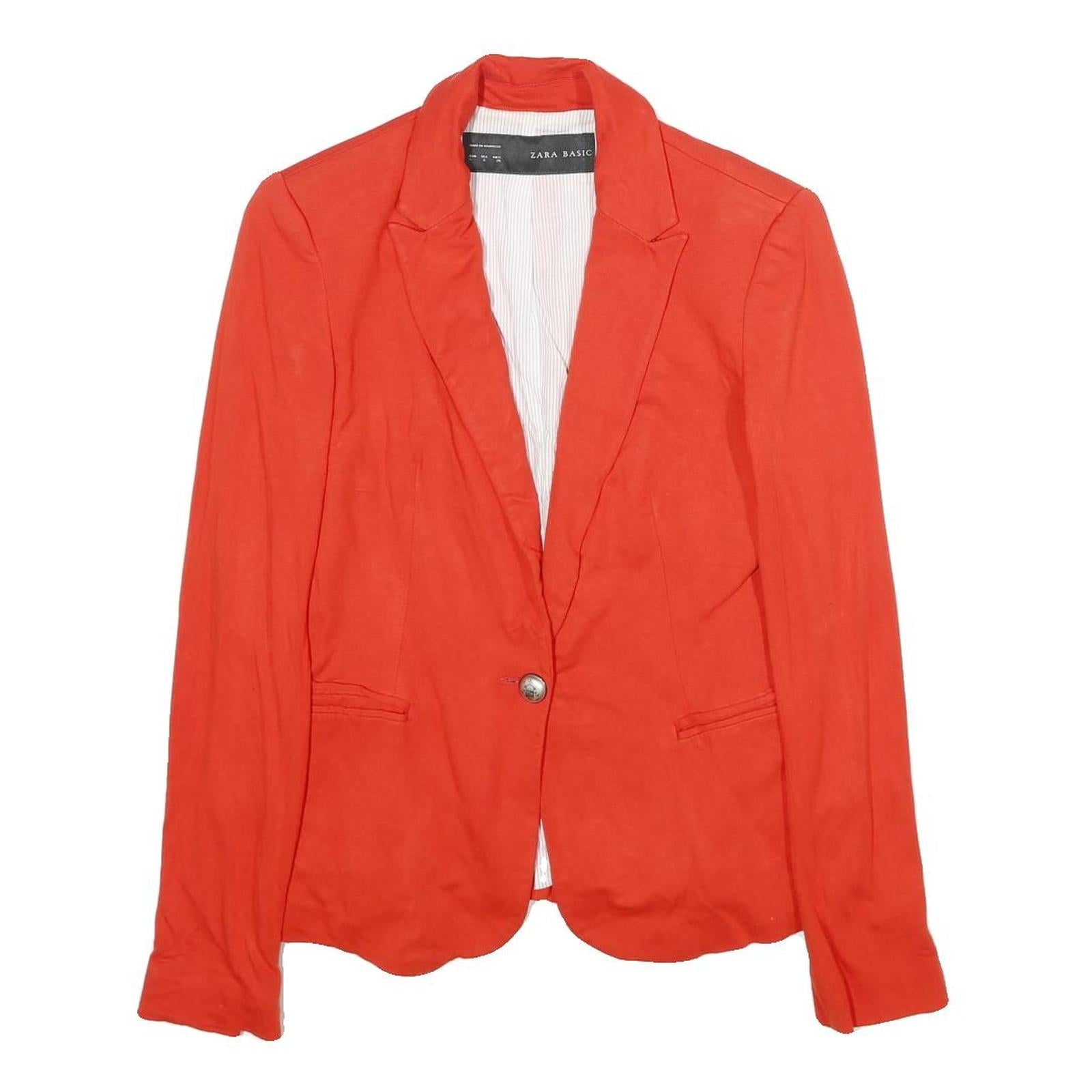 ZARA Womens Red Jacket S Cotton Blazer Classic Tailored Button Closure Refurbished - N/A refurbished available on Cerqular