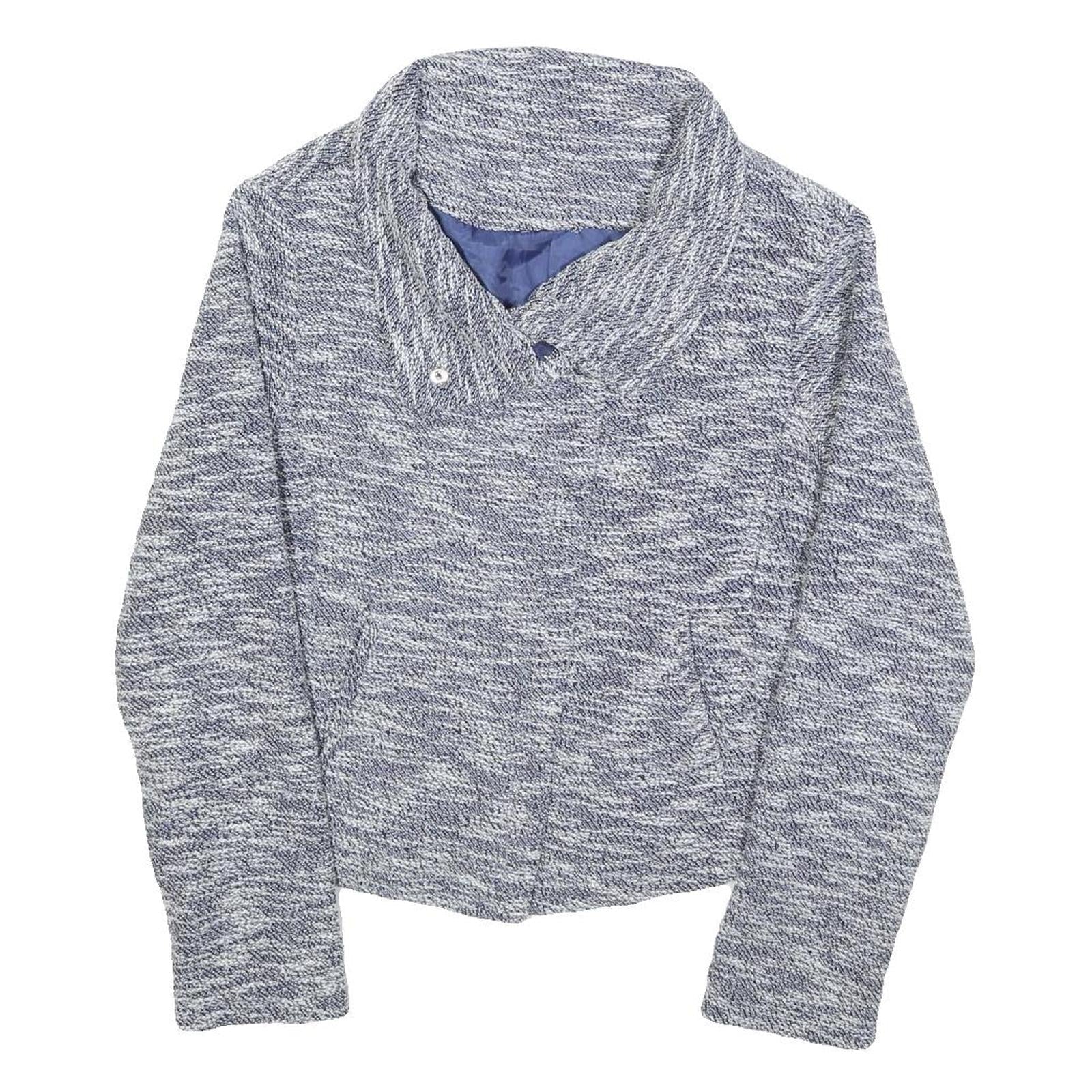 Womens Blue Jacket M Button Closure Textured Pattern Stylish Outerwear Refurbished - N/A refurbished available on Cerqular
