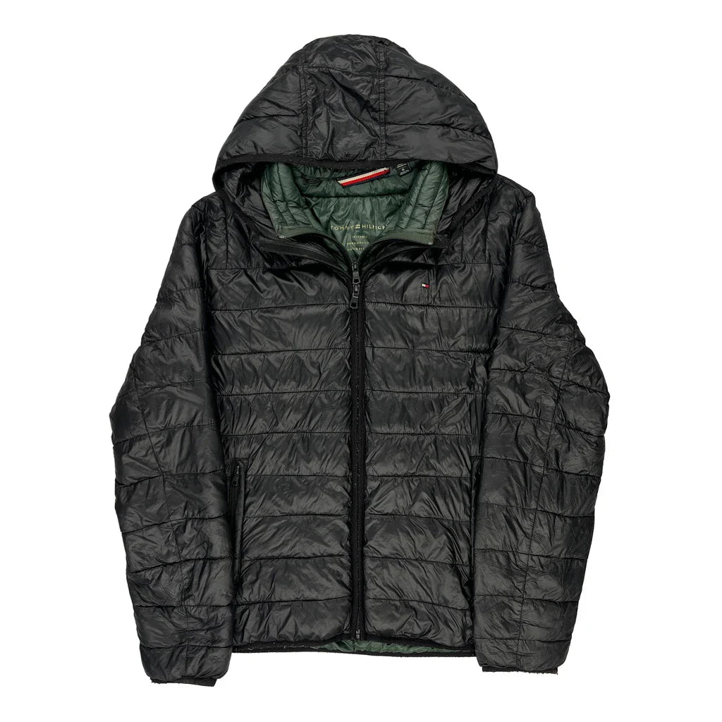 Packable Tommy Hilfiger Puffer - Large Black Polyester Refurbished - Thrifted (note: this is a term often used to describe second- refurbished available on Cerqular