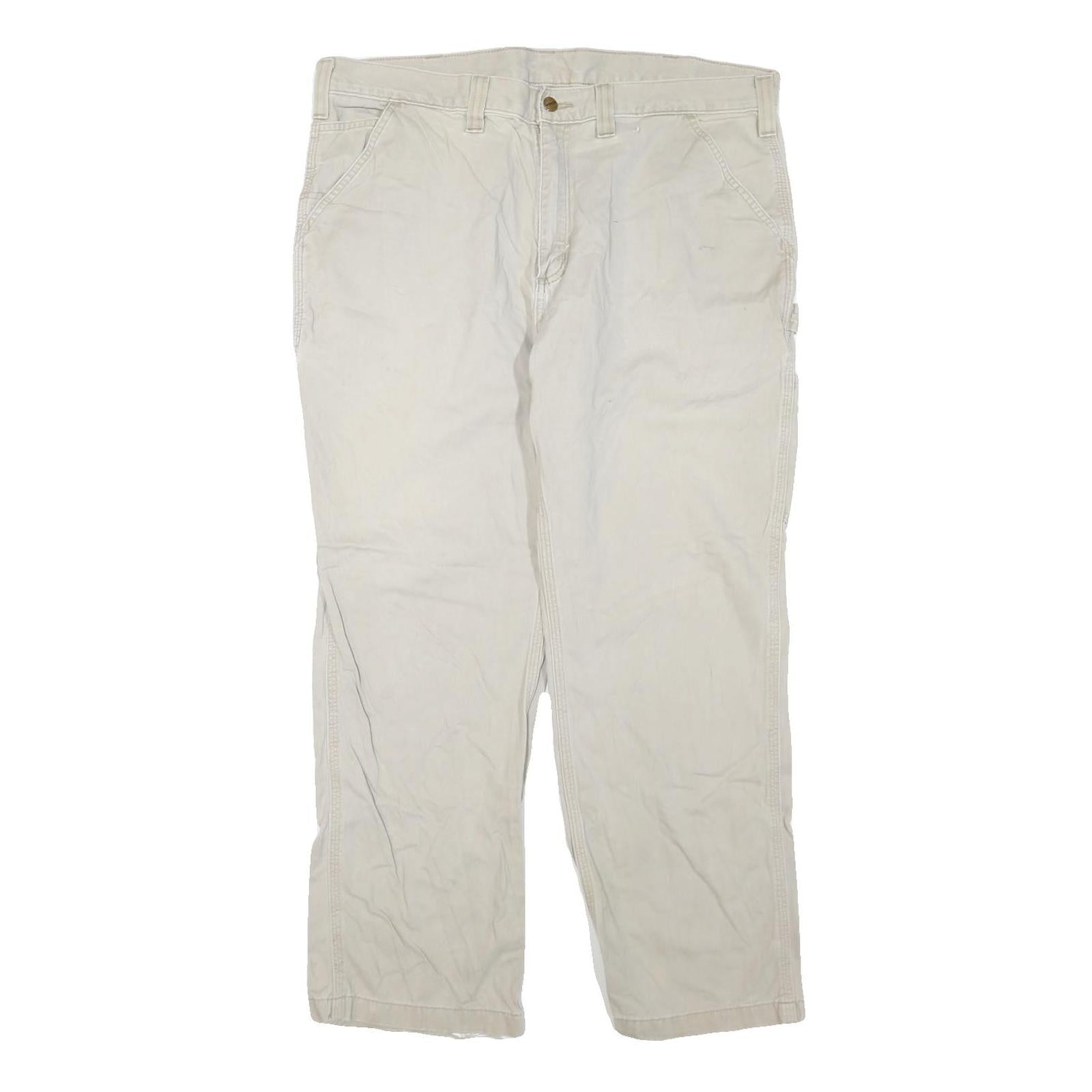 CARHARTT Mens Cotton Blend Cream Regular Fit Straight Leg Trousers W40 L30 Refurbished - N/A refurbished available on Cerqular