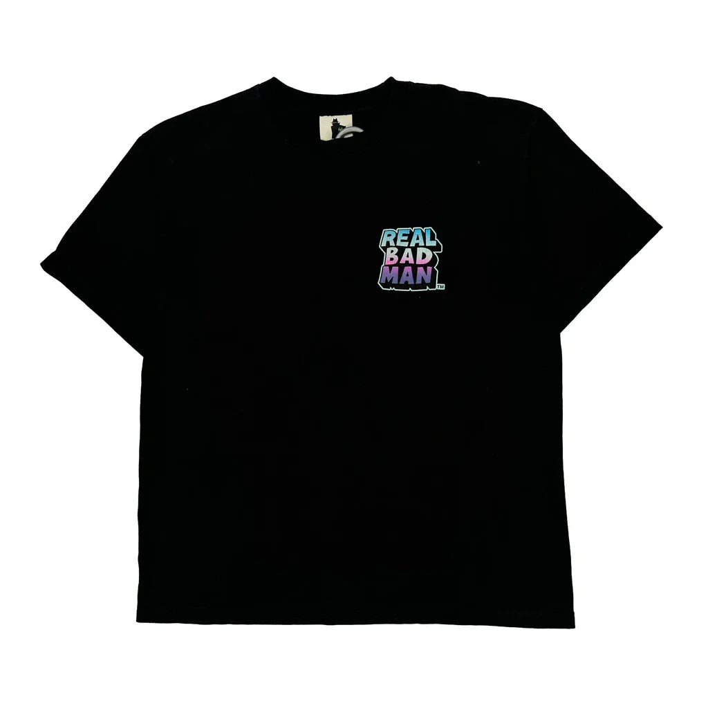 Made In USA Real Bad Man Graphic T-Shirt - XL Black Cotton Refurbished - Thrifted (note: this is a term often used to describe second- refurbished available on Cerqular