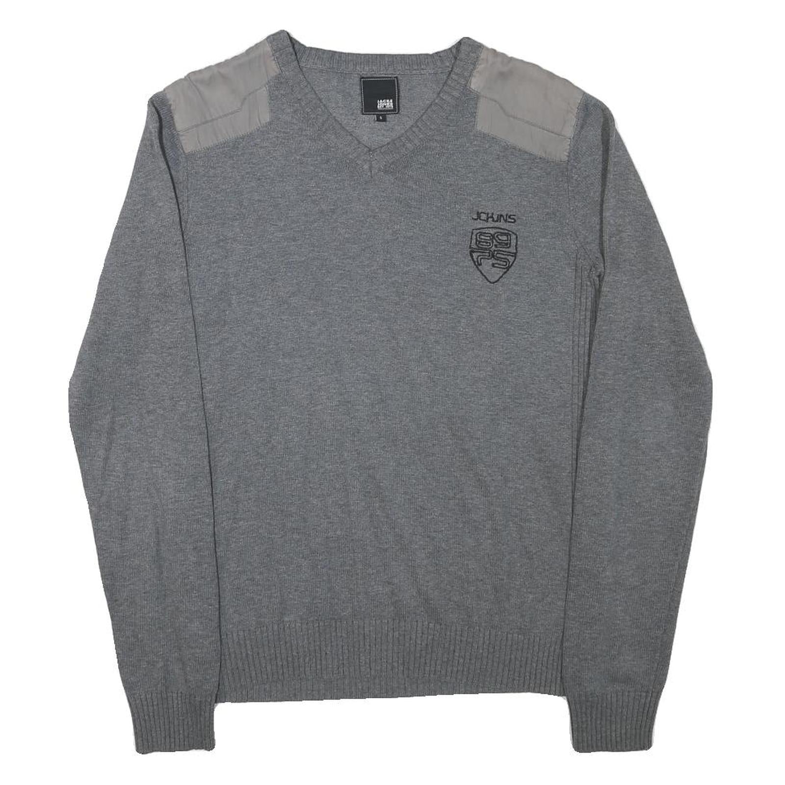 JACK AND JONES Mens Grey Cotton Blend Casual V-Neck Regular Fit Jumper S Refurbished - N/A refurbished available on Cerqular