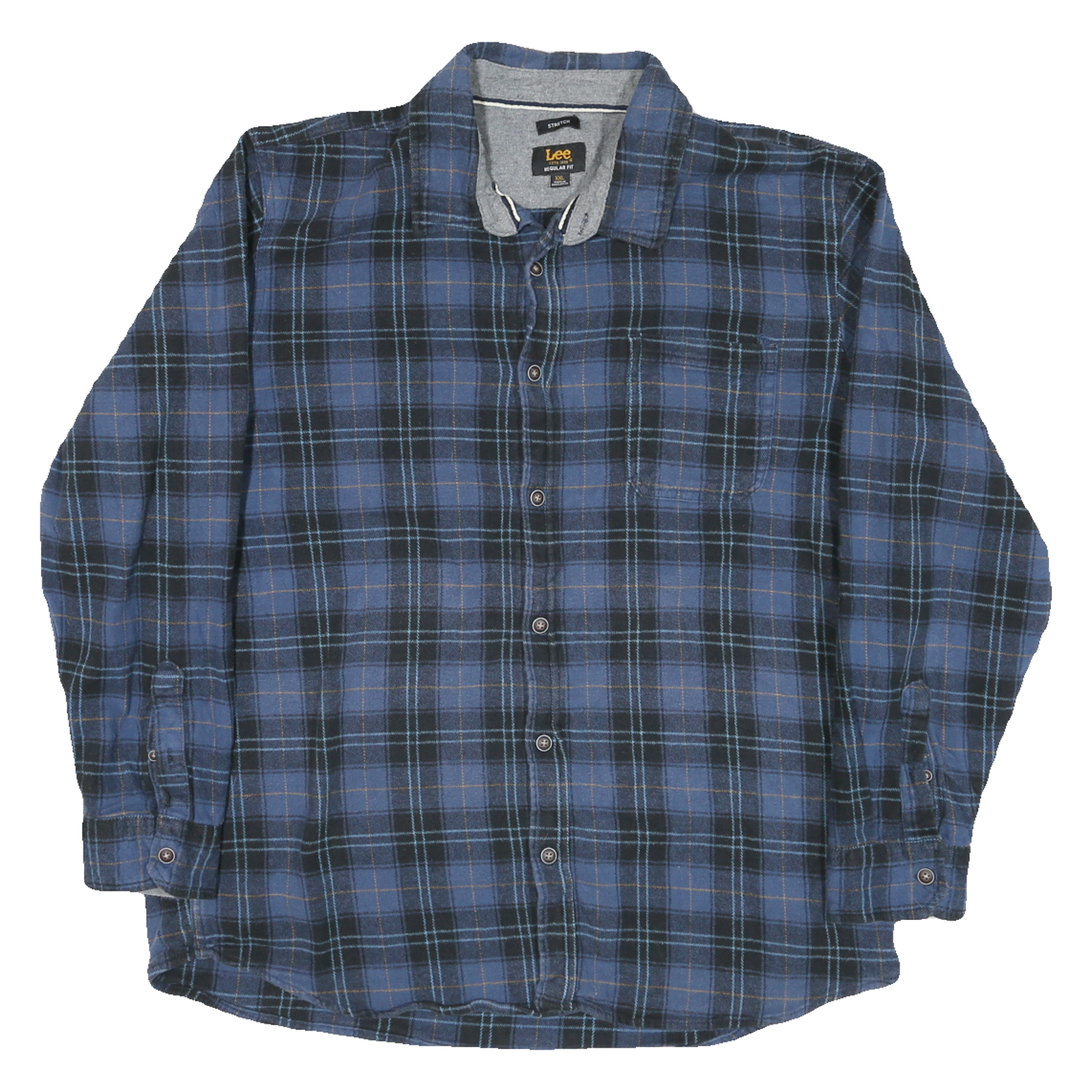 LEE Mens Blue Black Plaid Shirt 2XL Cotton Blend Casual Long Sleeve Button Refurbished - N/A refurbished available on Cerqular