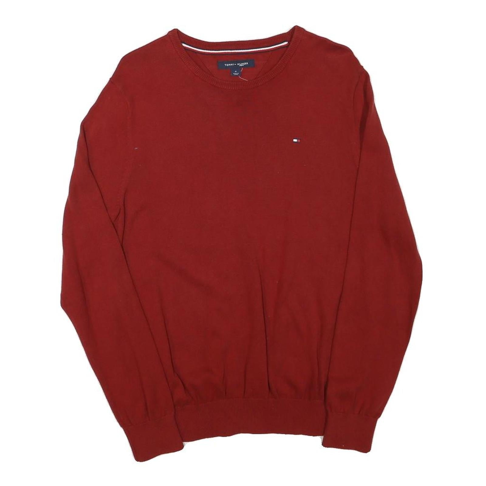 TOMMY HILFIGER Mens Red Plain Cotton Blend Jumper Crew Neck M Classic Knitwear Refurbished - N/A refurbished available on Cerqular