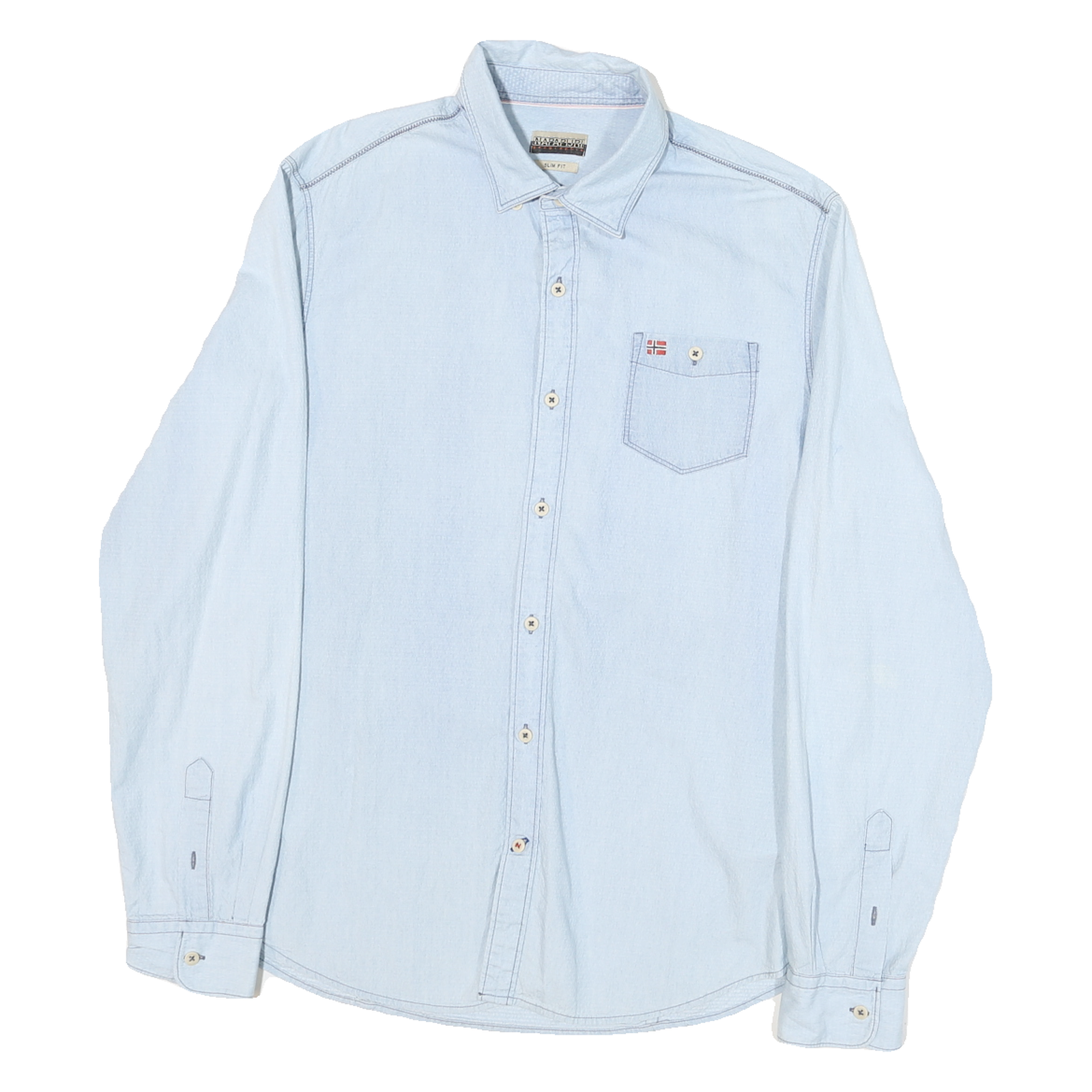 NAPAPIJRI Mens Light Blue Shirt L Casual Slim Fit Cotton Blend Long Sleeve Refurbished - N/A refurbished available on Cerqular