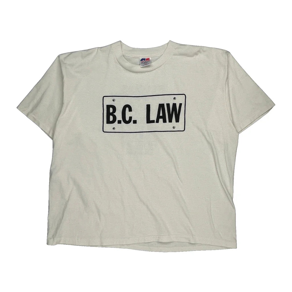 B.C. Law Pro Ts Single Stitch T-Shirt - 2XL White Cotton Refurbished - Thrifted (note: this is a term often used to describe second- refurbished available on Cerqular