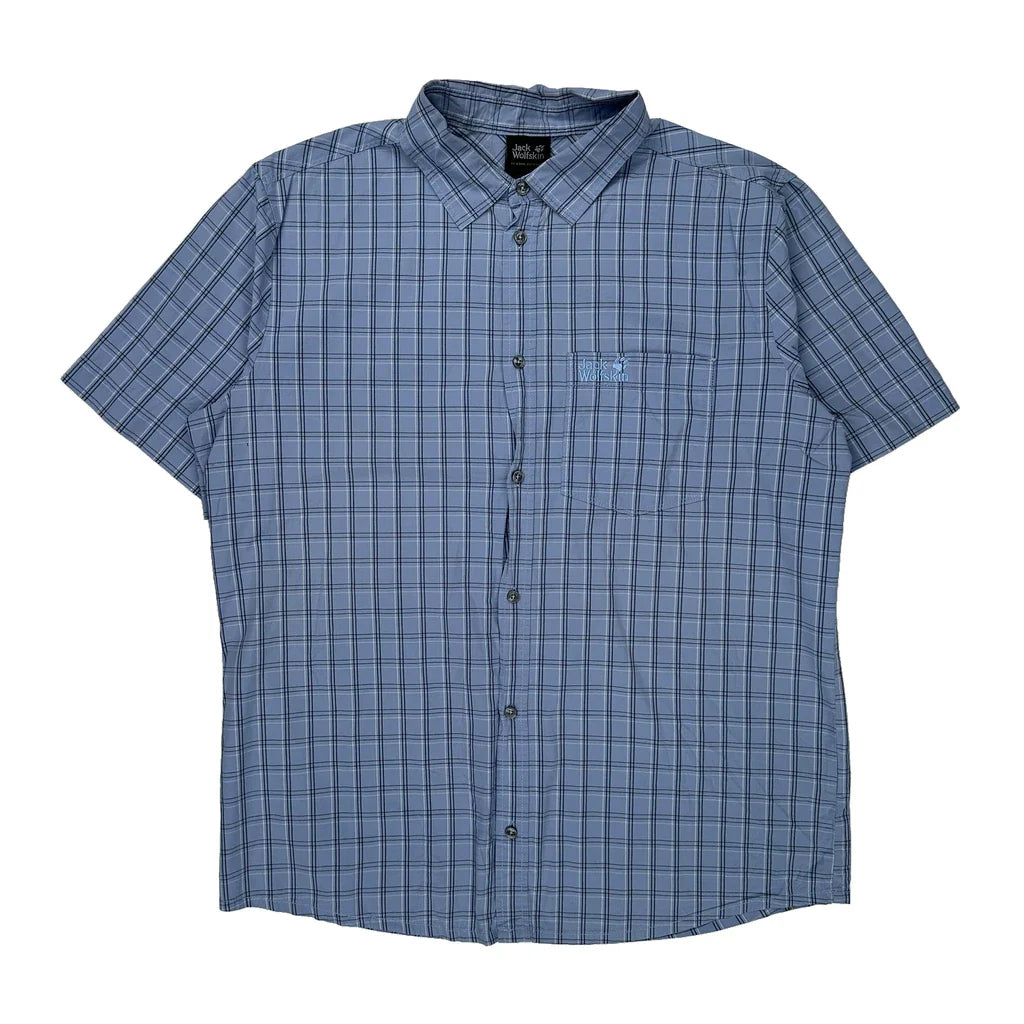 Jack Wolfskin Checked Short Sleeve Shirt - XL Blue Polyester Refurbished - Thrifted (note: this is a term often used to describe second- refurbished available on Cerqular