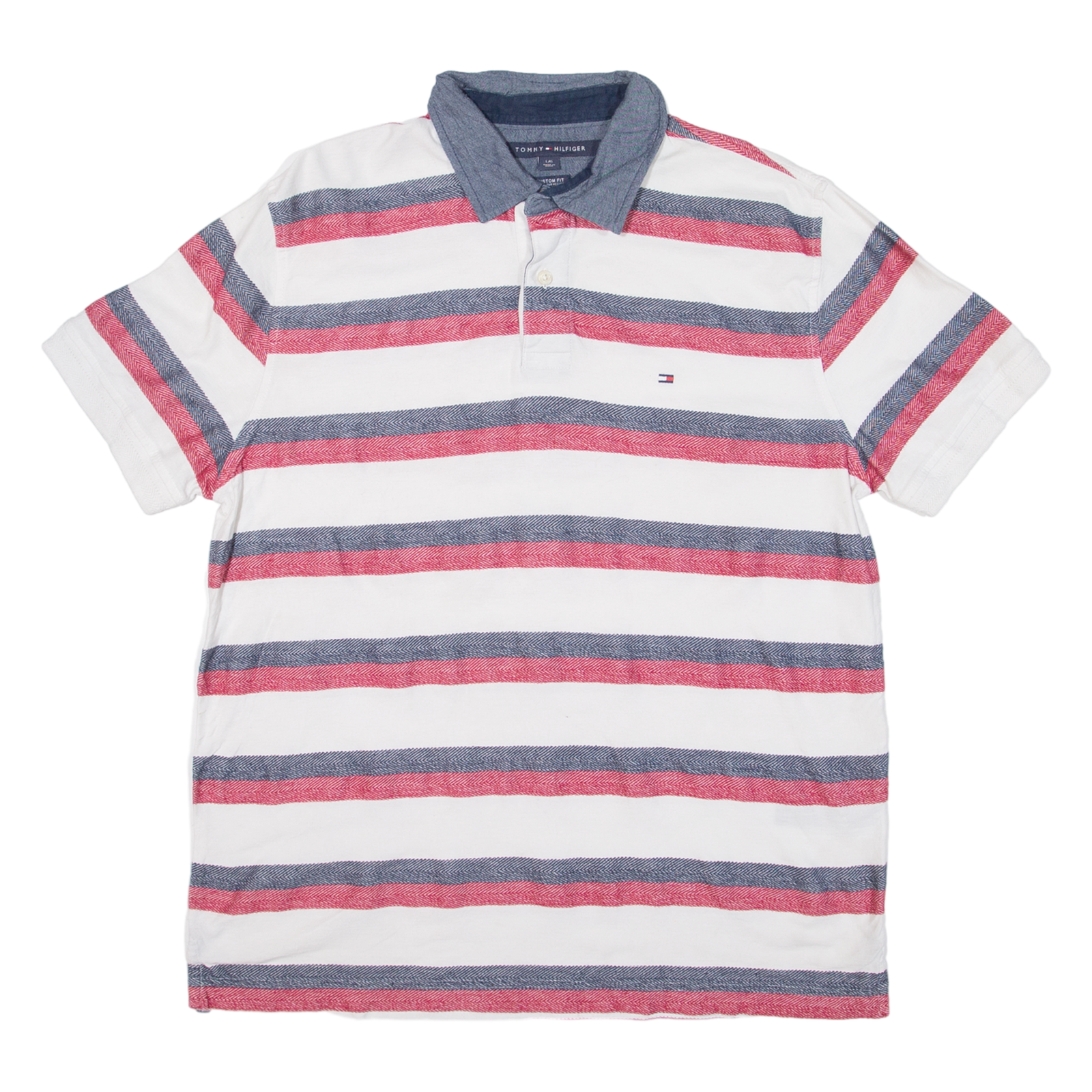 TOMMY HILFIGER Mens Polo Shirt Red Striped L Refurbished - N/A refurbished available on Cerqular