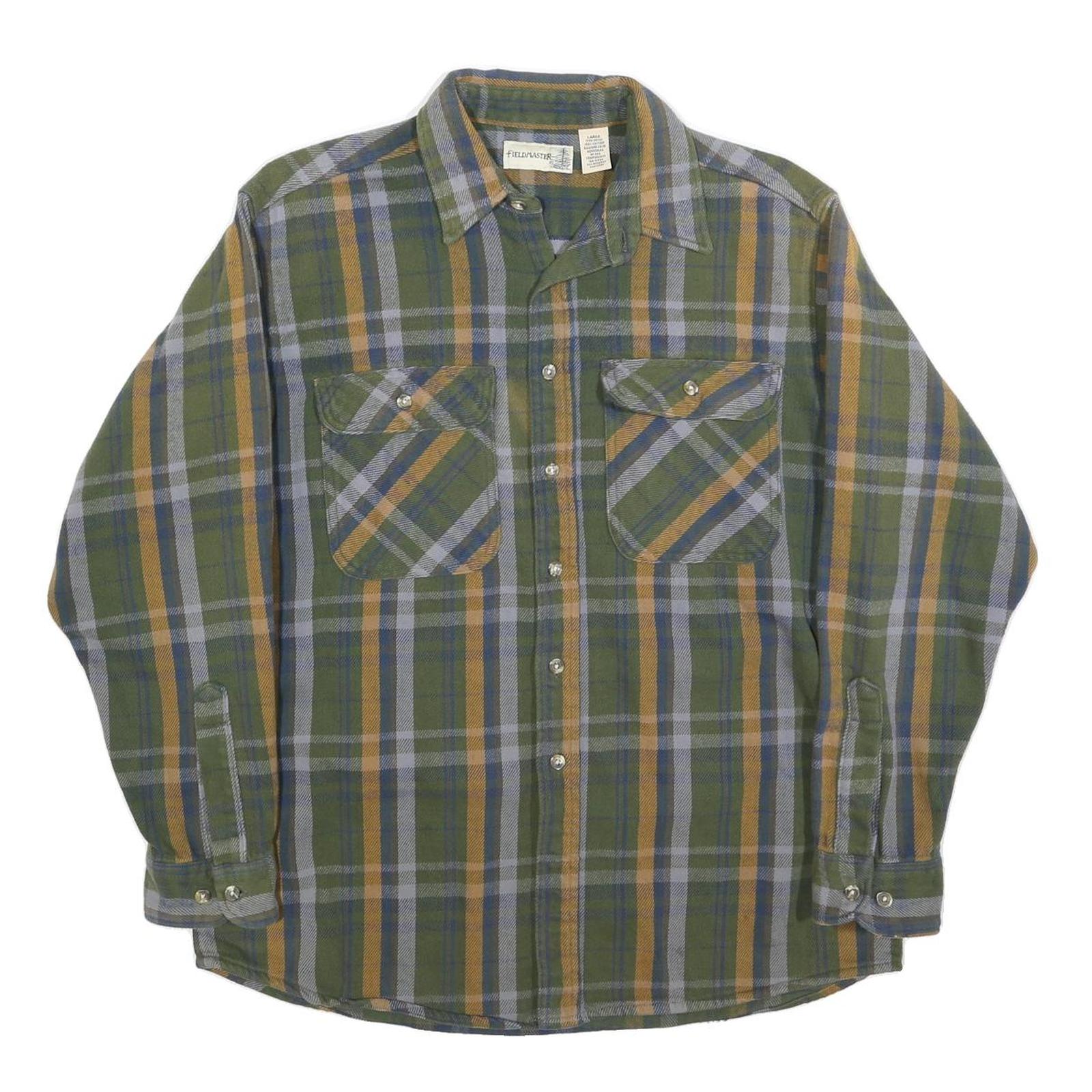 FIELDMASTER Mens Green & Yellow Check Shirt L Cotton Blend Workwear Button Refurbished - N/A refurbished available on Cerqular