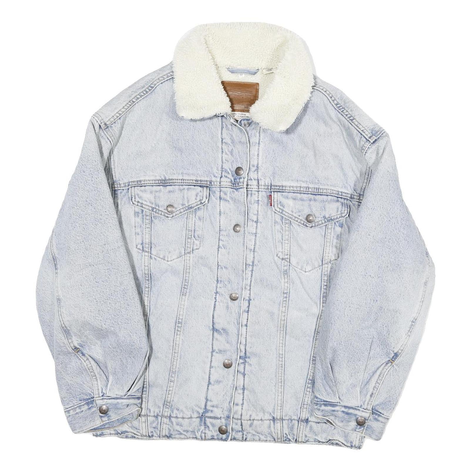 LEVI'S Womens Blue White Sherpa Collar Denim Jacket XS Cotton Blend Button Refurbished - N/A refurbished available on Cerqular