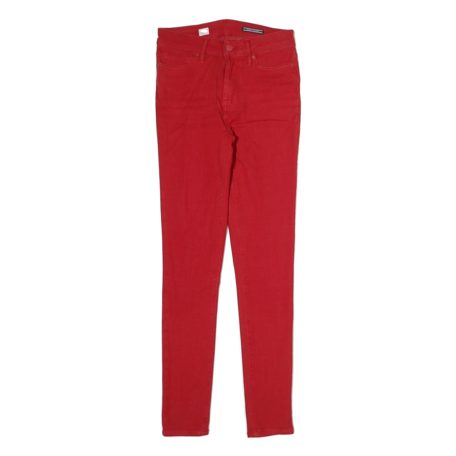 TOMMY HILFIGER Womens Cotton Red Slim Skinny Trousers W26 L28 Stylish Zip Refurbished - N/A refurbished available on Cerqular