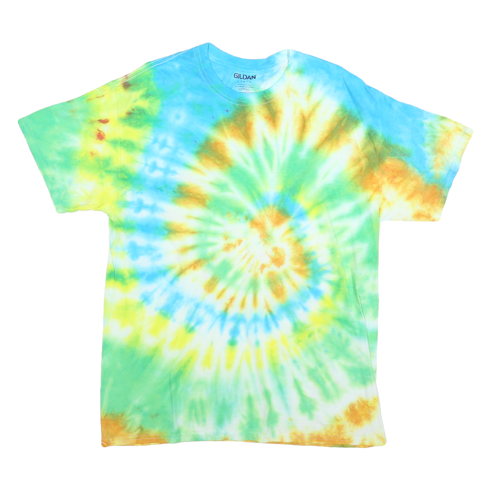 GILDAN Mens Blue & Yellow Tie Dye T-Shirt L Short Sleeve Crew Neck Cotton Blend Refurbished - N/A refurbished available on Cerqular