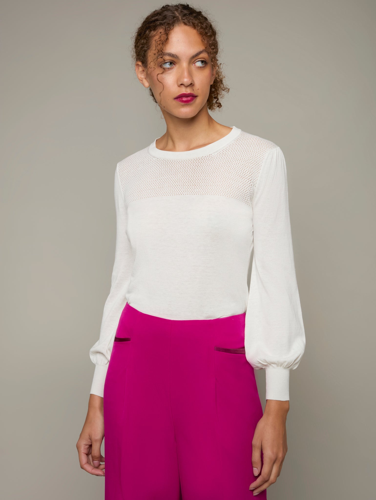 FREESIA | Cotton-Silk Knit Top | Color: Ivory | Size: M Refurbished - N/A refurbished available on Cerqular
