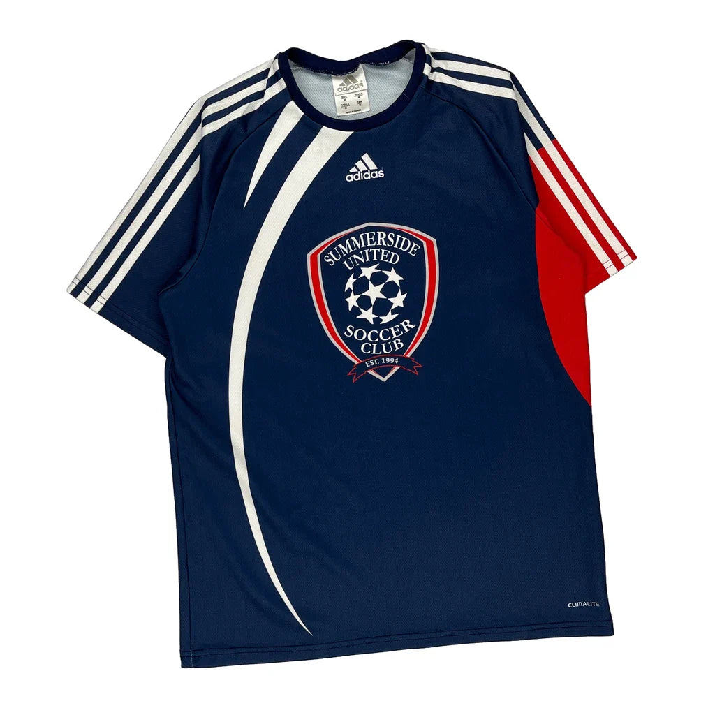 Summerside United Soccer Club Adidas Football Shirt - Medium Blue Polyester Refurbished - Thrifted (note: this is a term often used to describe second- refurbished available on Cerqular