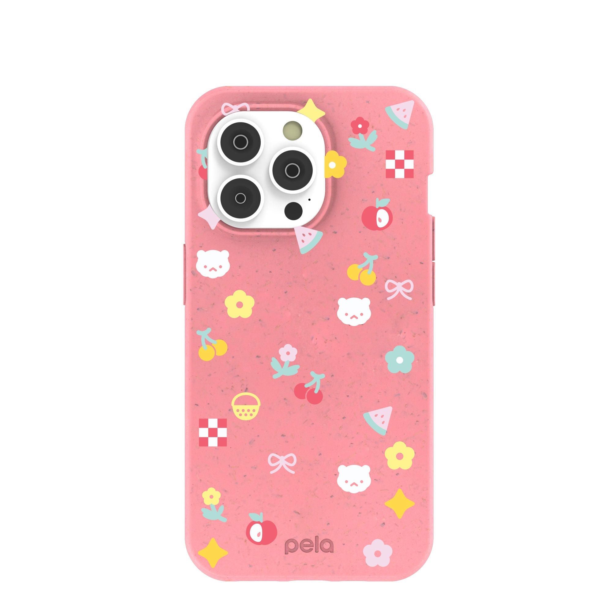 Bubblegum Pink Pretty Picnic iPhone 14 Pro Case Refurbished - Pela Case refurbished available on Cerqular