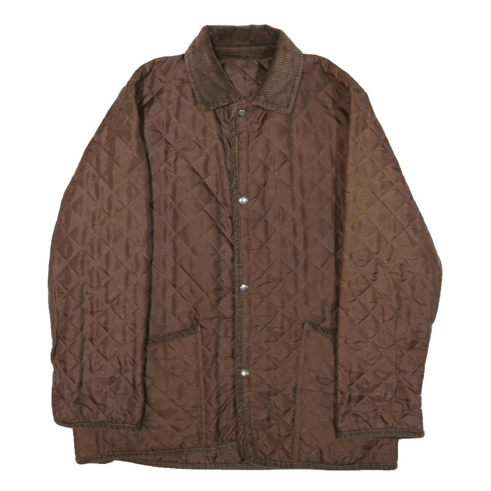 Mens Brown Quilted Jacket L Polyester Button Closure Corduroy Collar Classic Fit Refurbished - N/A refurbished available on Cerqular