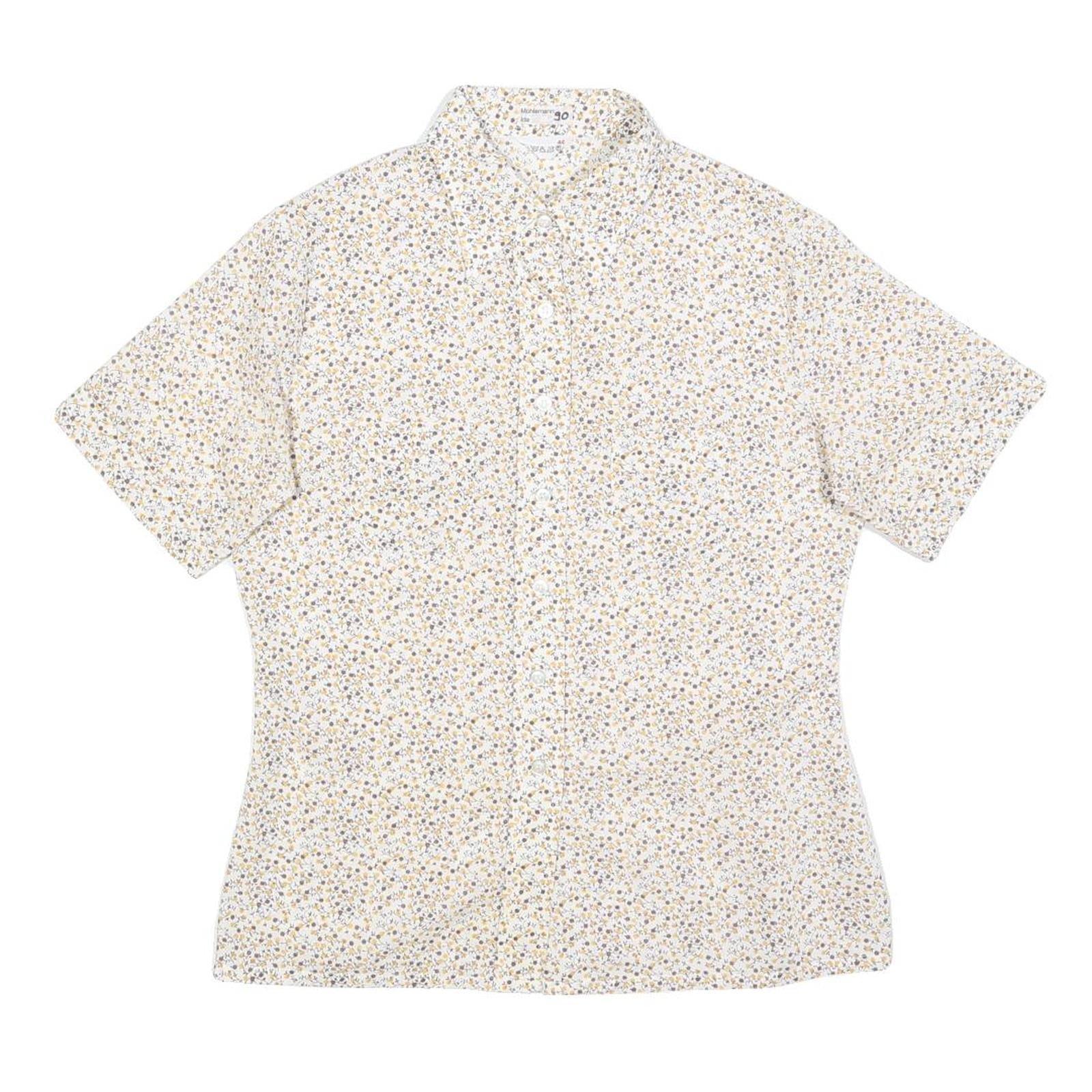 Womens Cream Floral Shirt Short Sleeve Button Neck M Cotton Blend Lightweight Refurbished - N/A refurbished available on Cerqular