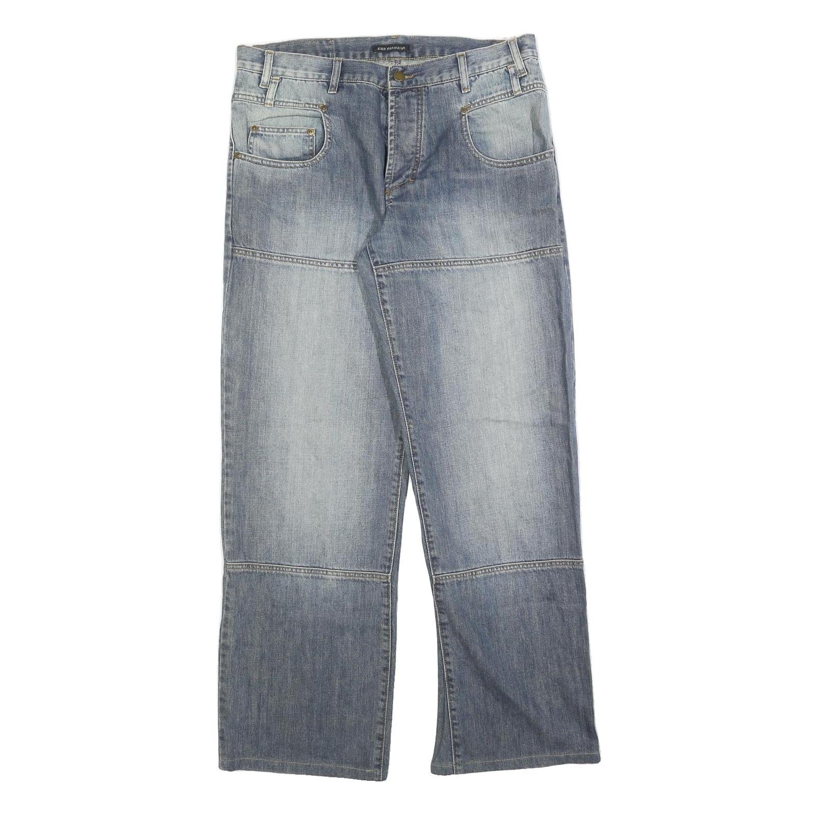 ALAN MANOUKIAN Womens Relaxed Wide-Leg Denim Medium Wash W34 L32 Casual Cotton Refurbished - N/A refurbished available on Cerqular
