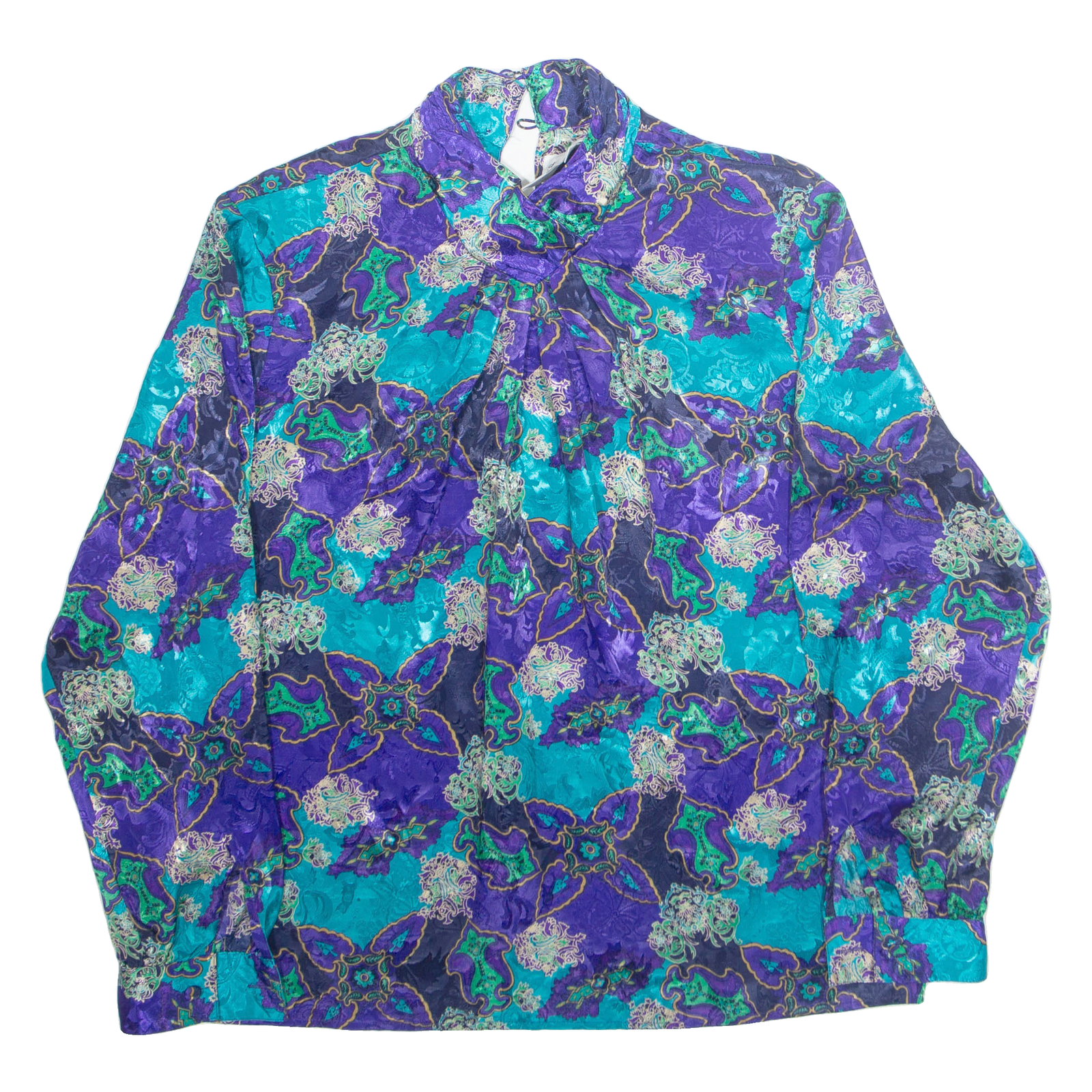 HERITAGE ROAD Womens Printed Blouse Blue High Neck 90s Crazy Pattern M Refurbished - N/A refurbished available on Cerqular