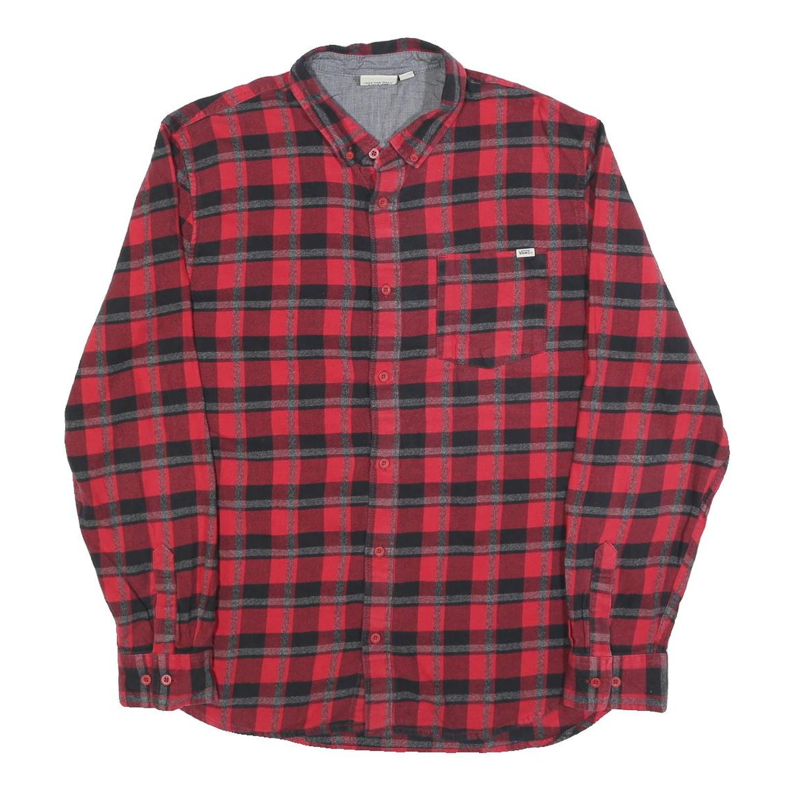 VANS Mens Red & Black Check Shirt L Long Sleeve Cotton Blend Button Collar Refurbished - N/A refurbished available on Cerqular