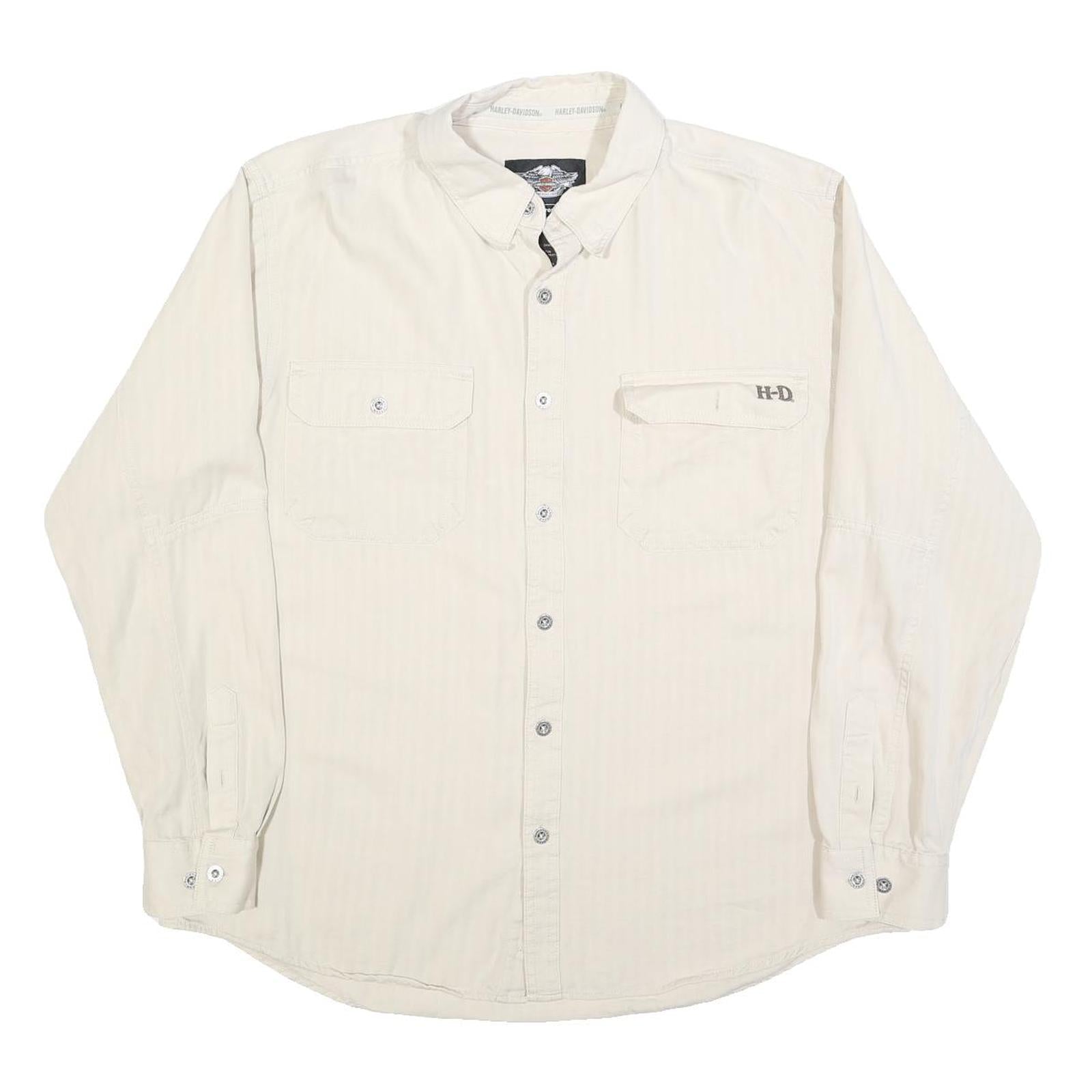 HARLEY DAVIDSON Mens White Cotton Blend Shirt XL Button Down Long Sleeve Casual Refurbished - N/A refurbished available on Cerqular