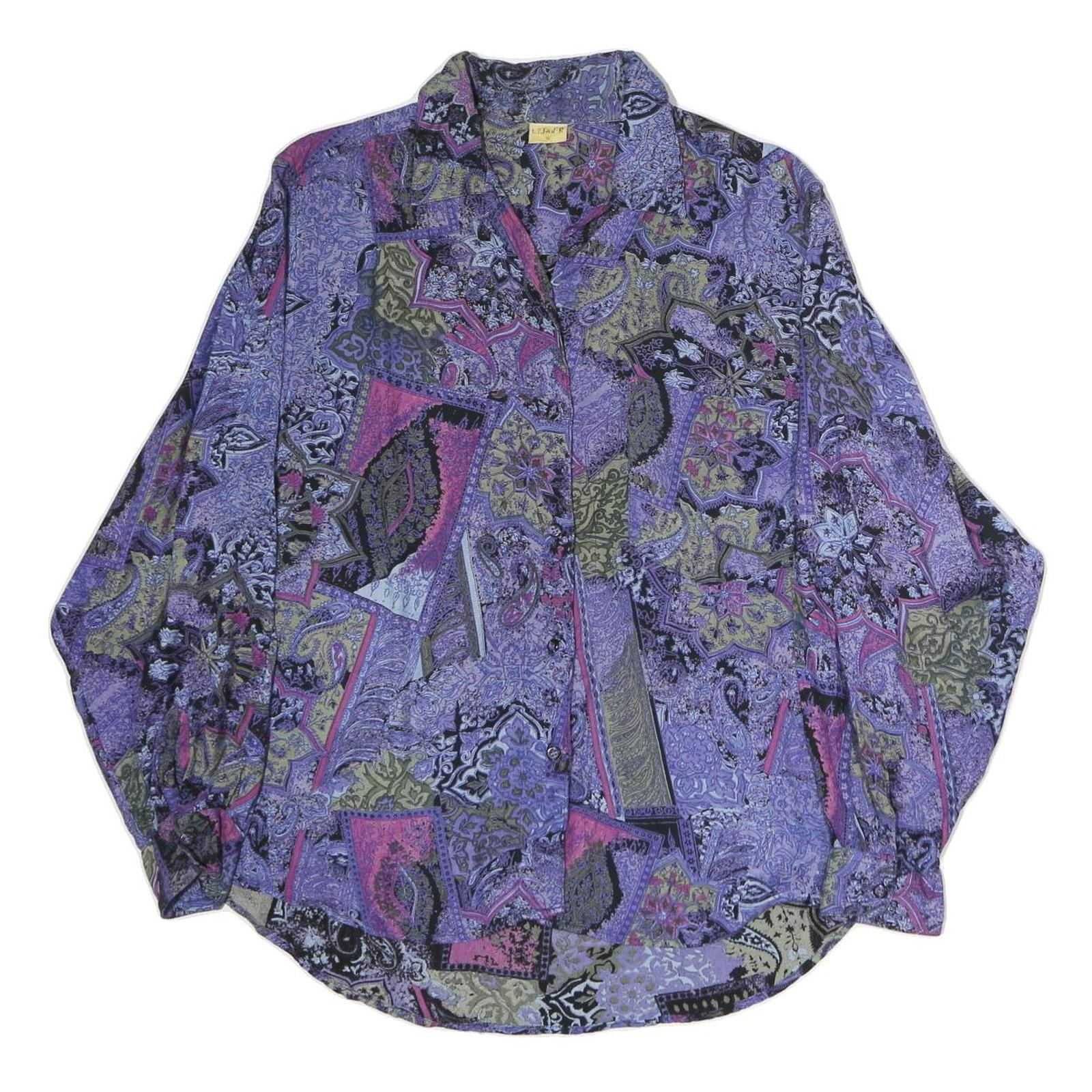 Womens Purple Patchwork Pattern Polyester Shirt M Vintage Style Long Sleeve Refurbished - N/A refurbished available on Cerqular