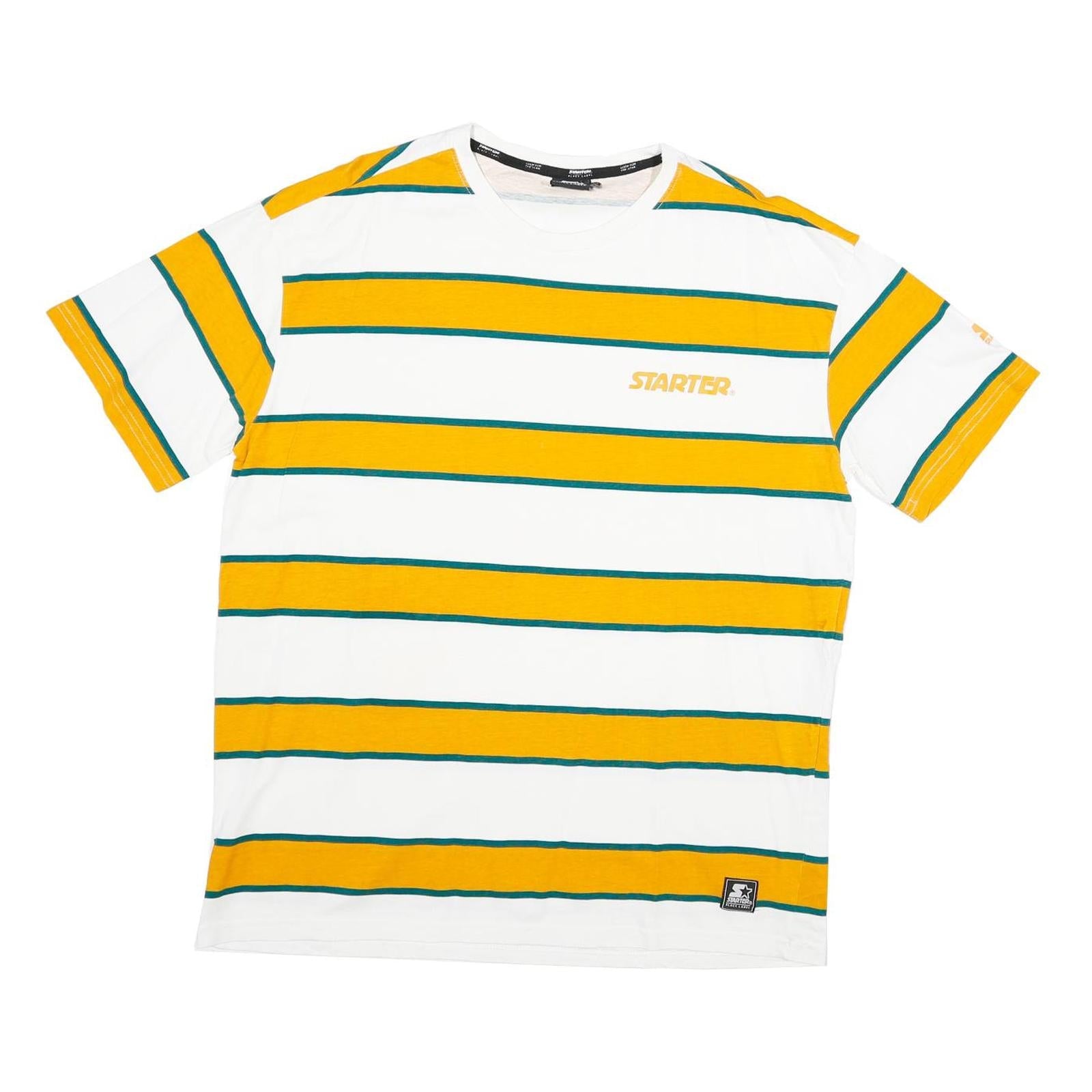 STARTER Mens White & Yellow Striped Classic T-Shirt L Short Sleeve Crew Neck Refurbished - N/A refurbished available on Cerqular