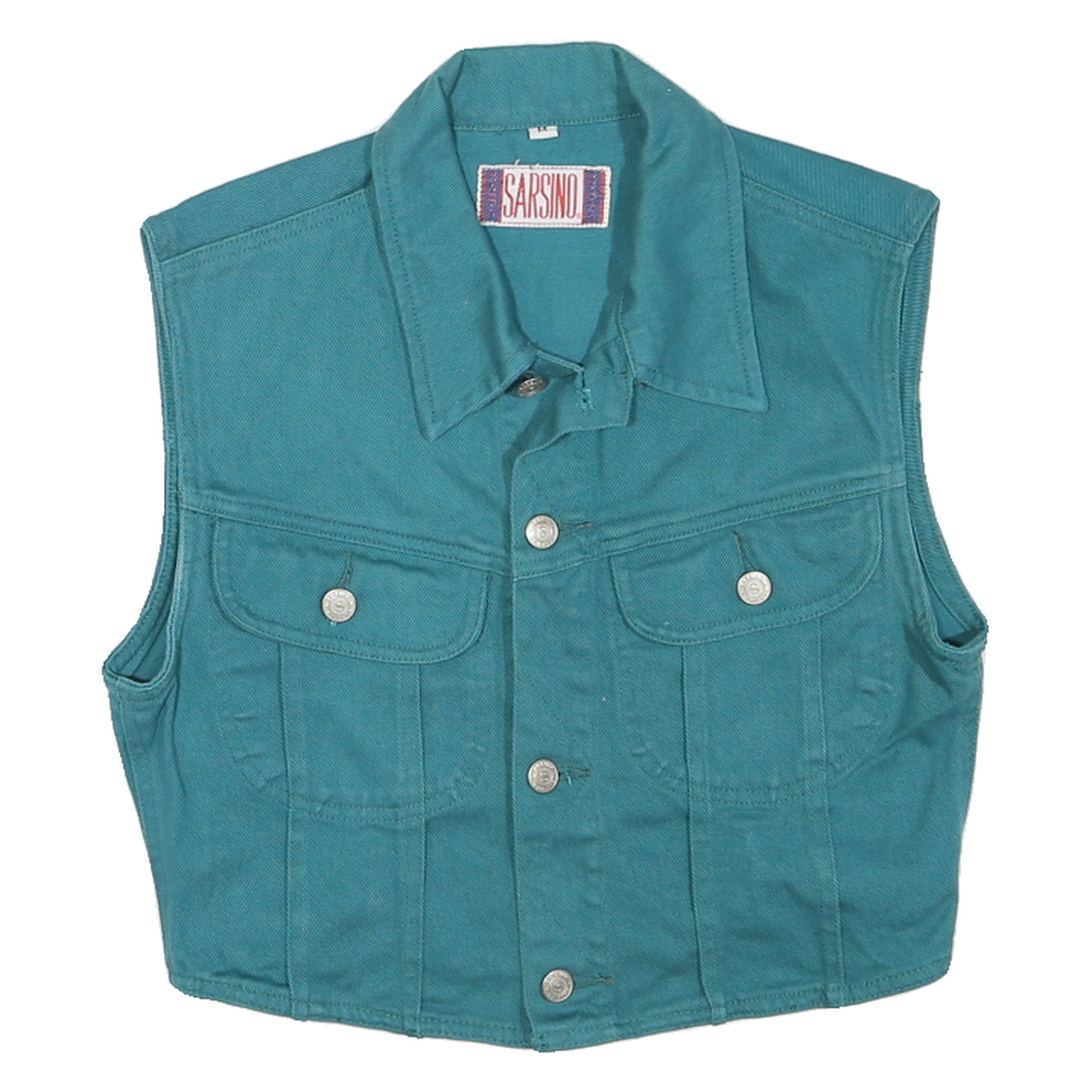 Womens Blue Cotton Button Sleeveless Jacket M Plain Classic Casual Vest Refurbished - N/A refurbished available on Cerqular
