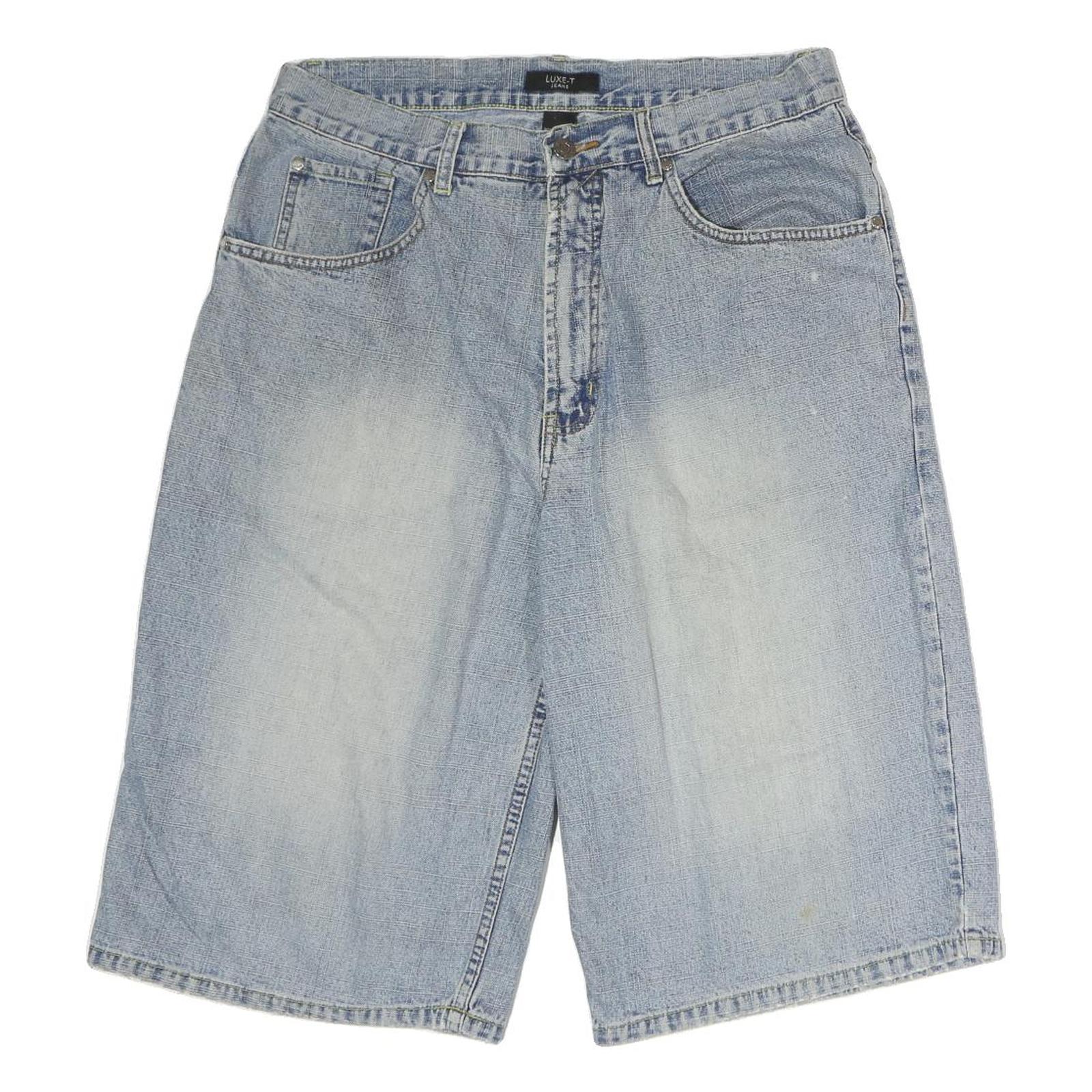 LUXE-T Mens Denim Blue Casual Shorts M W34 Cotton Comfort Fit Pockets Refurbished - N/A refurbished available on Cerqular