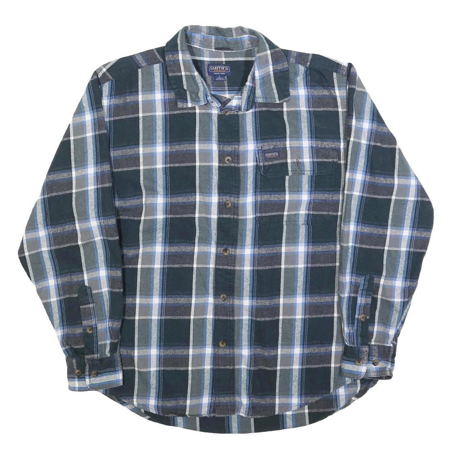 SMITHS Mens Blue Green & Grey Check Shirt L Casual Cotton Blend Long Sleeve Refurbished - N/A refurbished available on Cerqular