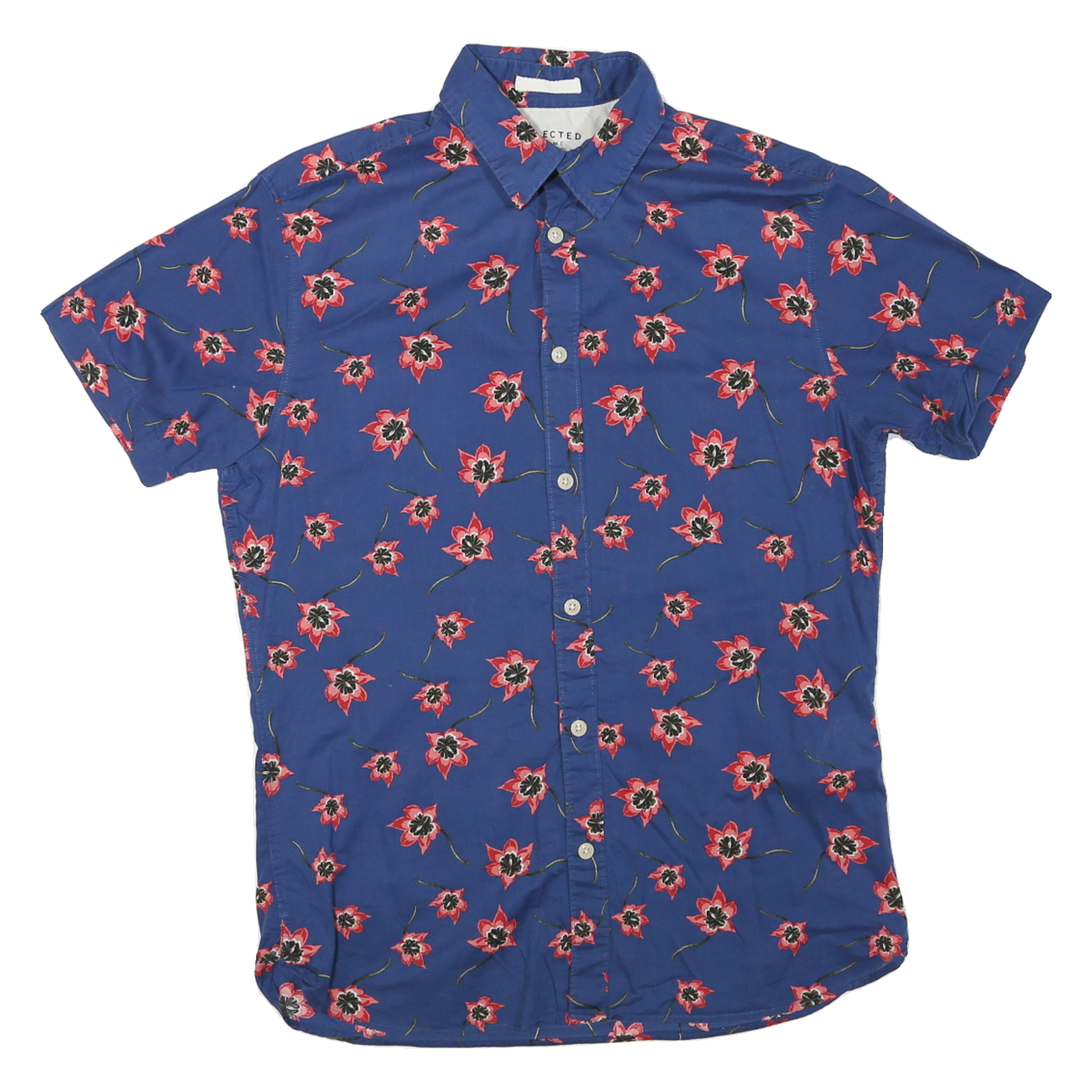 SELECTED HOMME Mens Blue Floral Short Sleeve Cotton Blend Shirt M Summer Casual Refurbished - N/A refurbished available on Cerqular