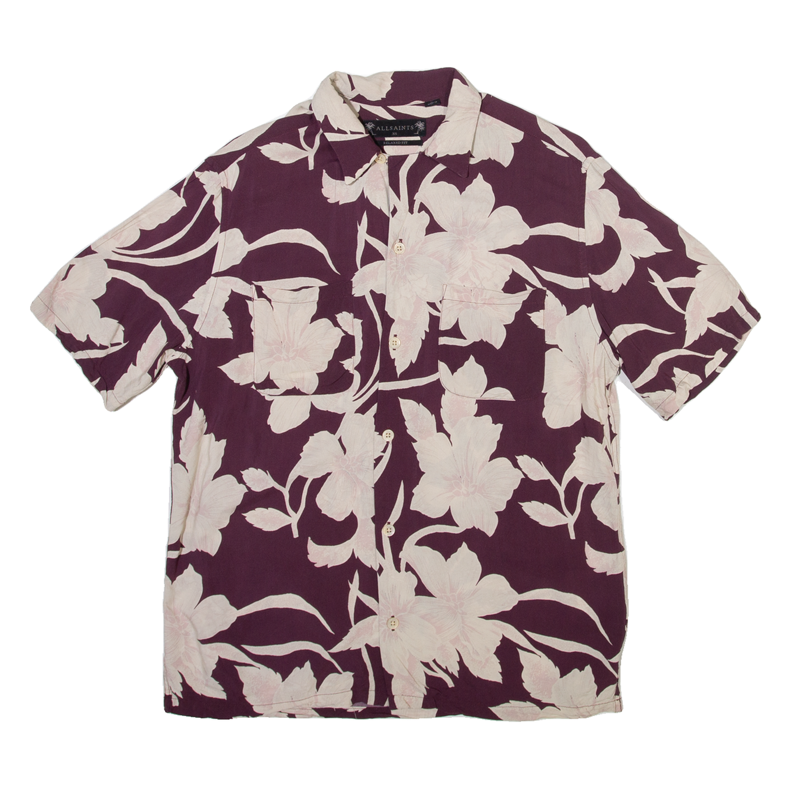 ALL SAINTS Mens Hawaiian Shirt Purple Floral XS Refurbished - N/A refurbished available on Cerqular
