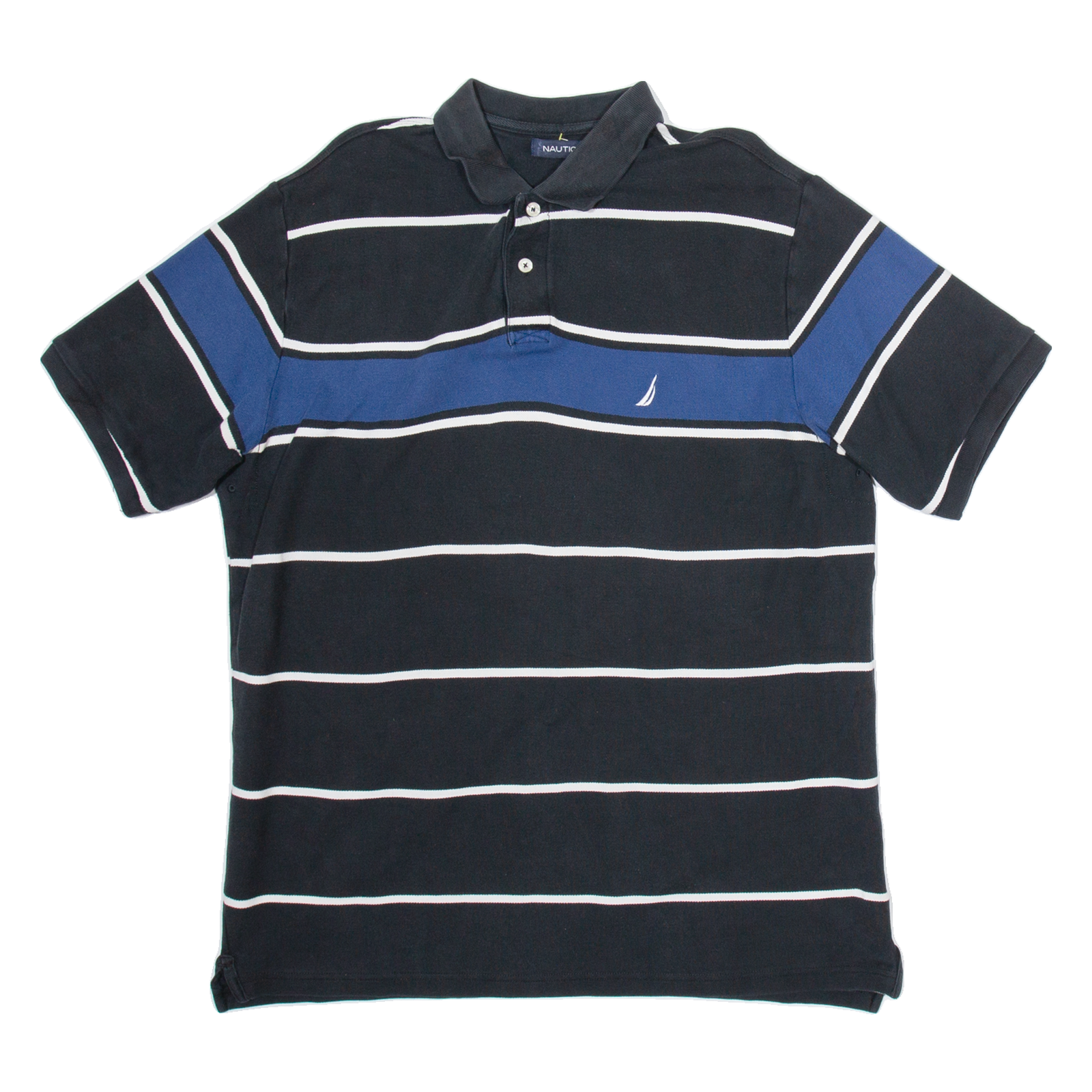 NAUTICA Mens Polo Shirt Black Striped L Refurbished - N/A refurbished available on Cerqular