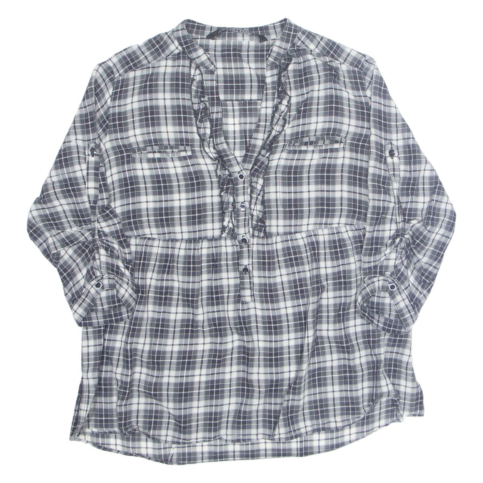 ZARA Womens Printed Blouse Grey V-Neck 3/4 Sleeve Check UK 14 Refurbished - N/A refurbished available on Cerqular