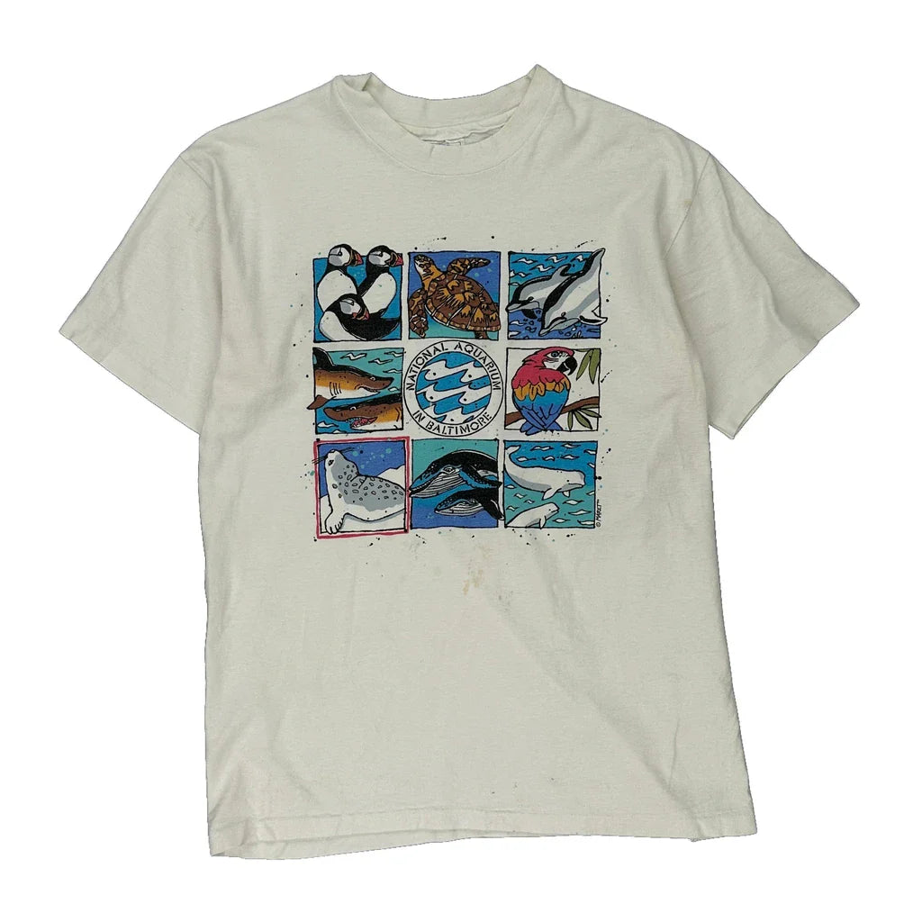 National Aquarium In Baltimore Hanes Single Stitch T-Shirt - Large White Cotton Refurbished - Thrifted (note: this is a term often used to describe second- refurbished available on Cerqular