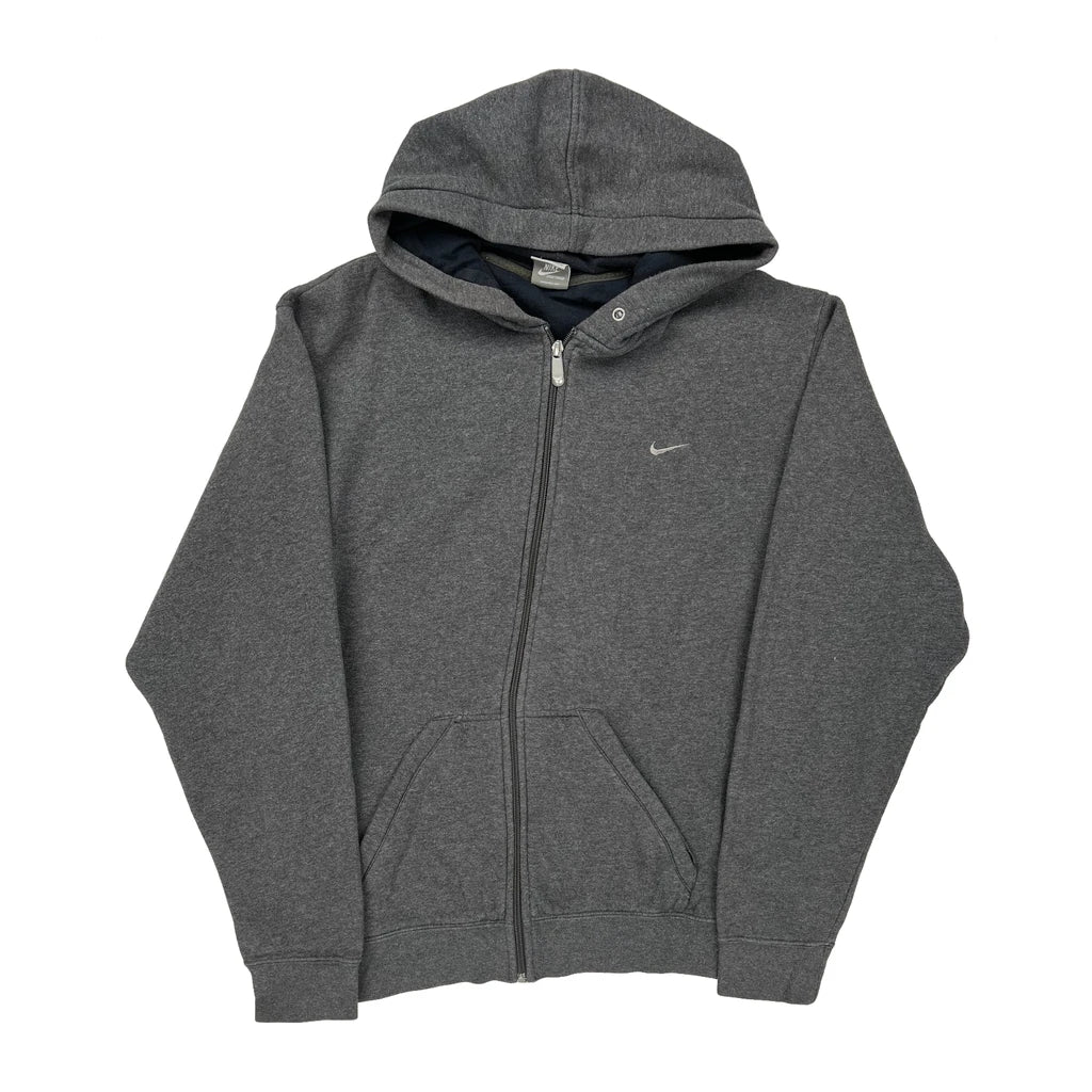 Nike Hoodie - Medium Grey Cotton Refurbished - Thrifted (note: this is a term often used to describe second- refurbished available on Cerqular