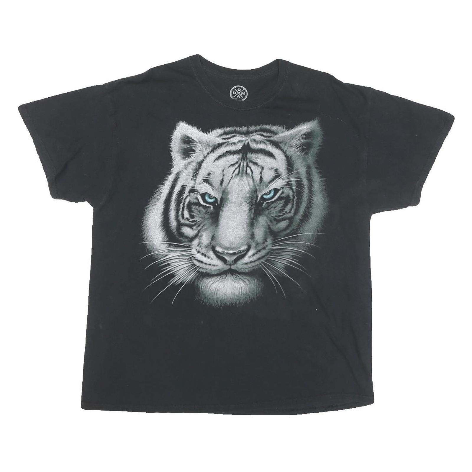 DOM Mens Black Graphic T-Shirt XL Short Sleeve Crew Neck Cotton Blend Tiger Refurbished - N/A refurbished available on Cerqular