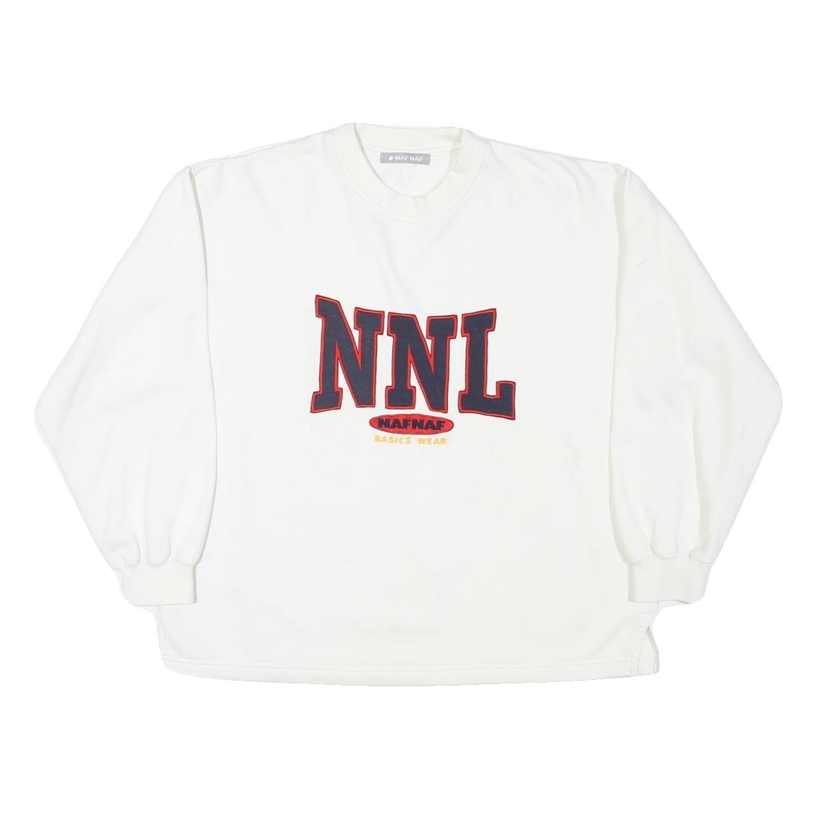 NAFNAF Mens White Pullover Crew Neck Sweatshirt L NNL Printed Cotton Blend Refurbished - N/A refurbished available on Cerqular