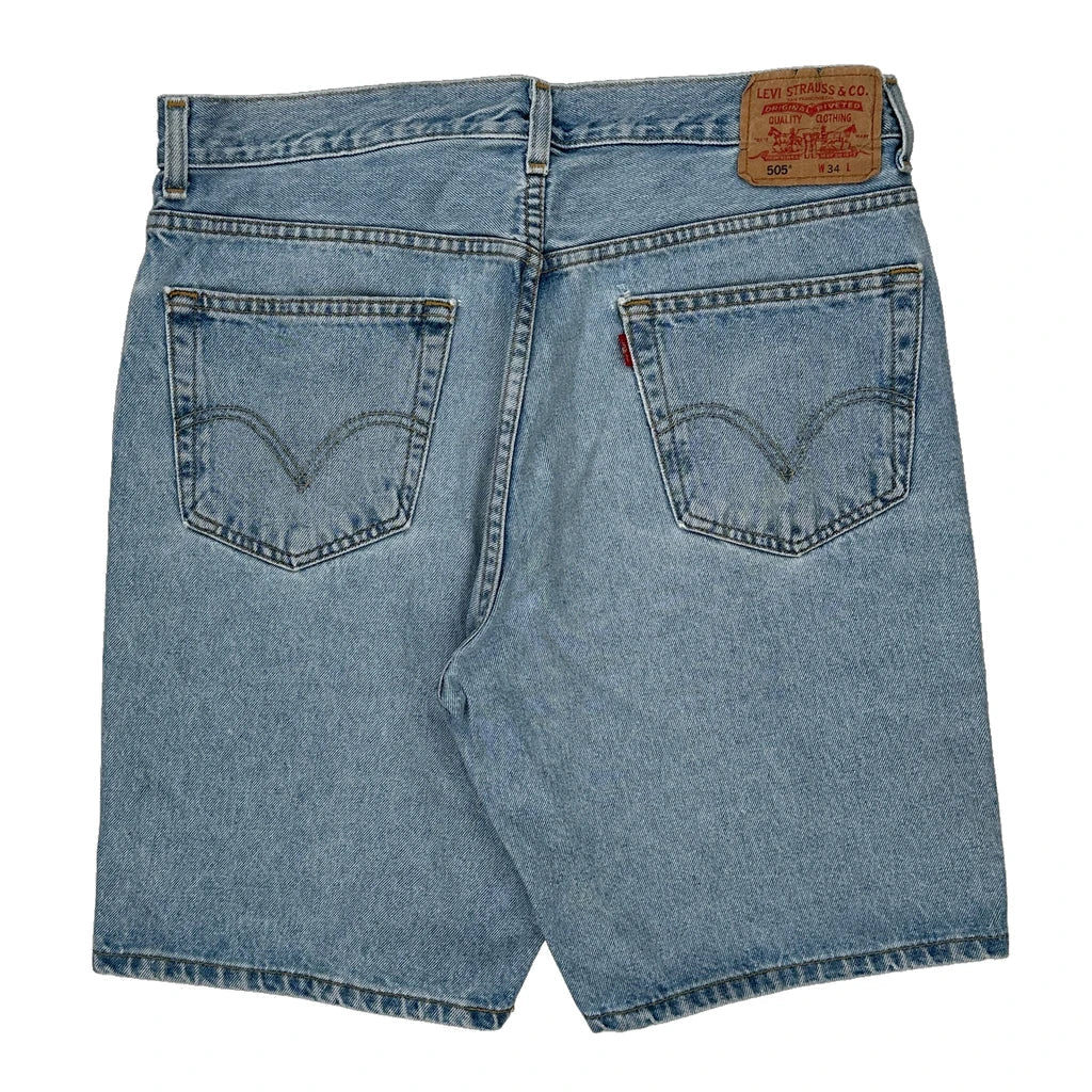 505 Levis Denim Shorts - 34W 10L Light Wash Cotton Refurbished - Thrifted (note: this is a term often used to describe second- refurbished available on Cerqular