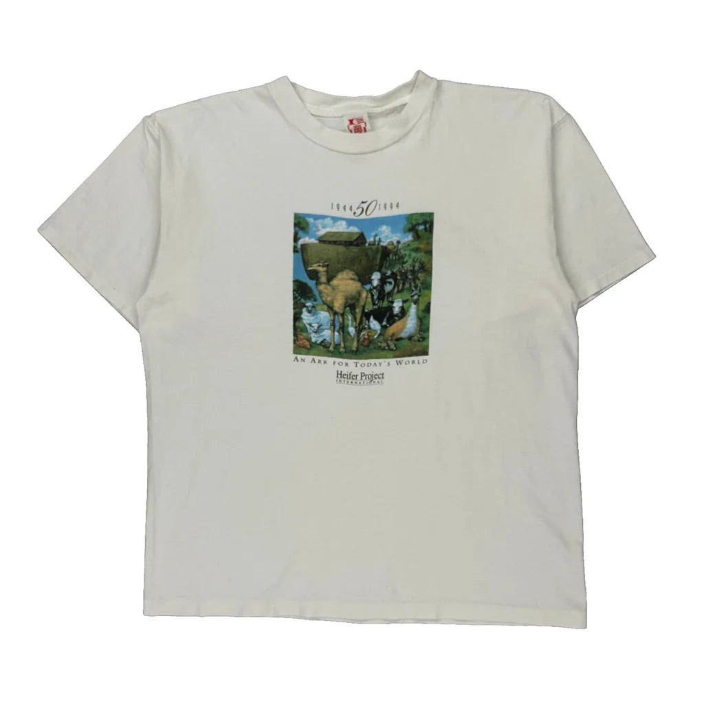 Unbranded Graphic T-Shirt - XL White Cotton Refurbished - Thrifted (note: this is a term often used to describe second- refurbished available on Cerqular