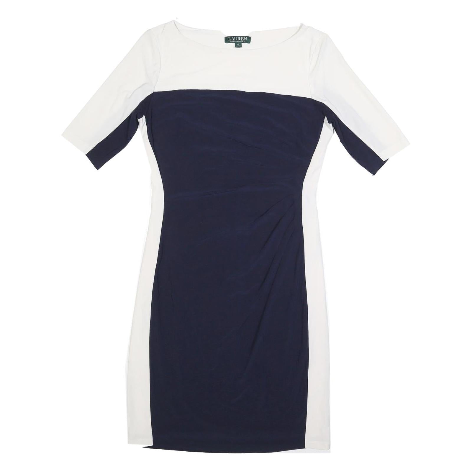 LAUREN RALPH LAUREN Womens Navy & White Day Dress Polyester Blend M Elegant Refurbished - N/A refurbished available on Cerqular
