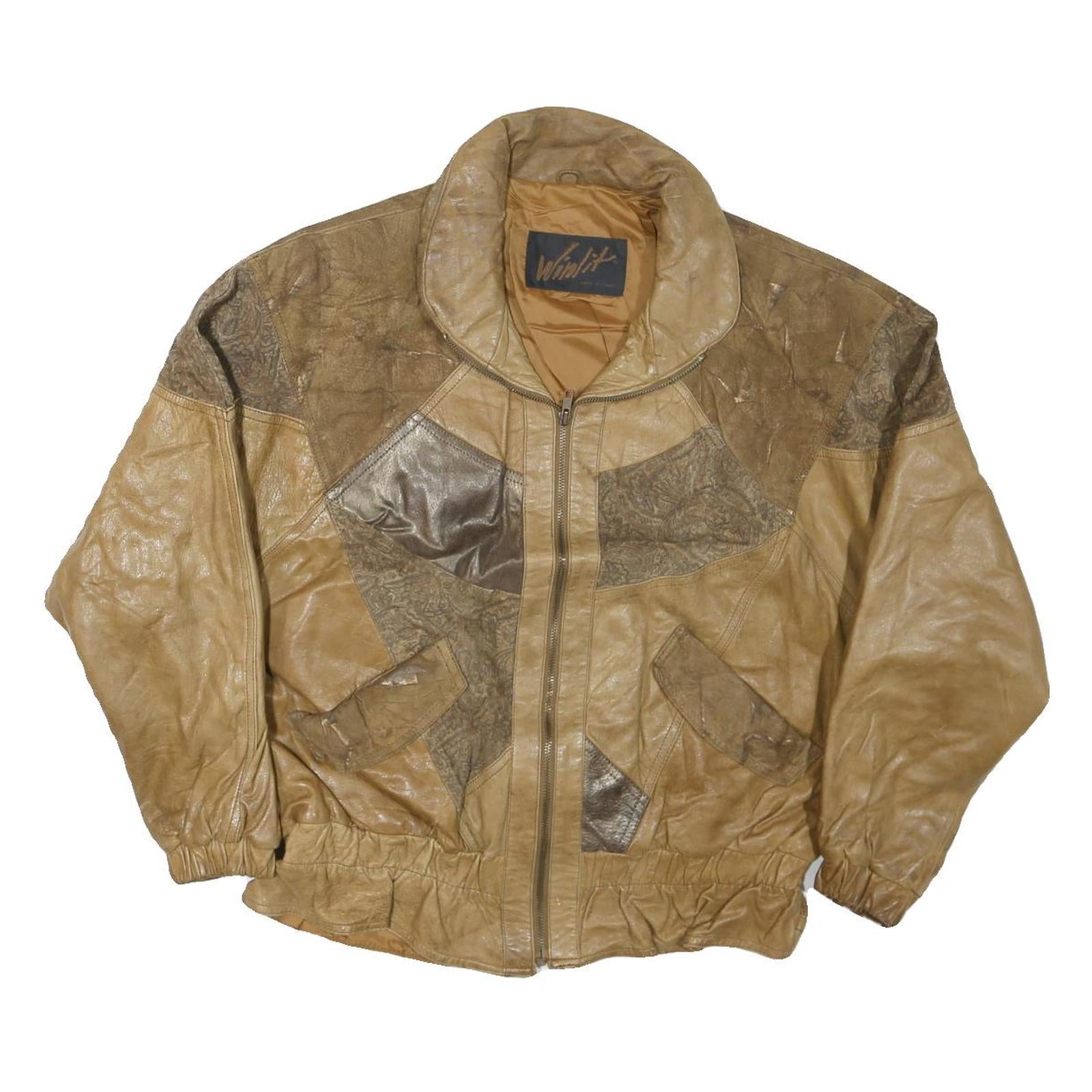 Buy WINLIT Mens Beige & Brown Leather Bomber Jacket L Patchwork Zip Refurbished - $46.79 WINLIT Mens Beige & Brown Leather Bomber Jacket L Patchwork Zip Refurbished - N/A refurbished available on Cerqular
