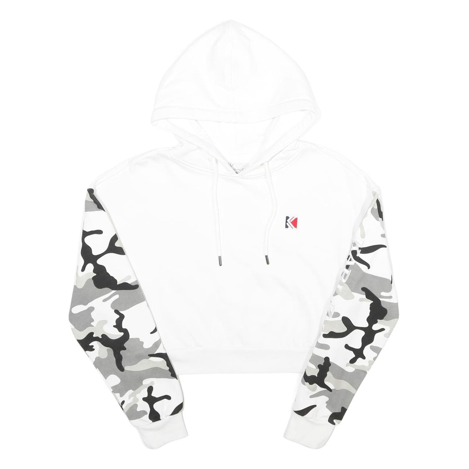 KARL KANI Womens White & Grey Camo Hoodie S Cropped Cotton Blend Refurbished - N/A refurbished available on Cerqular