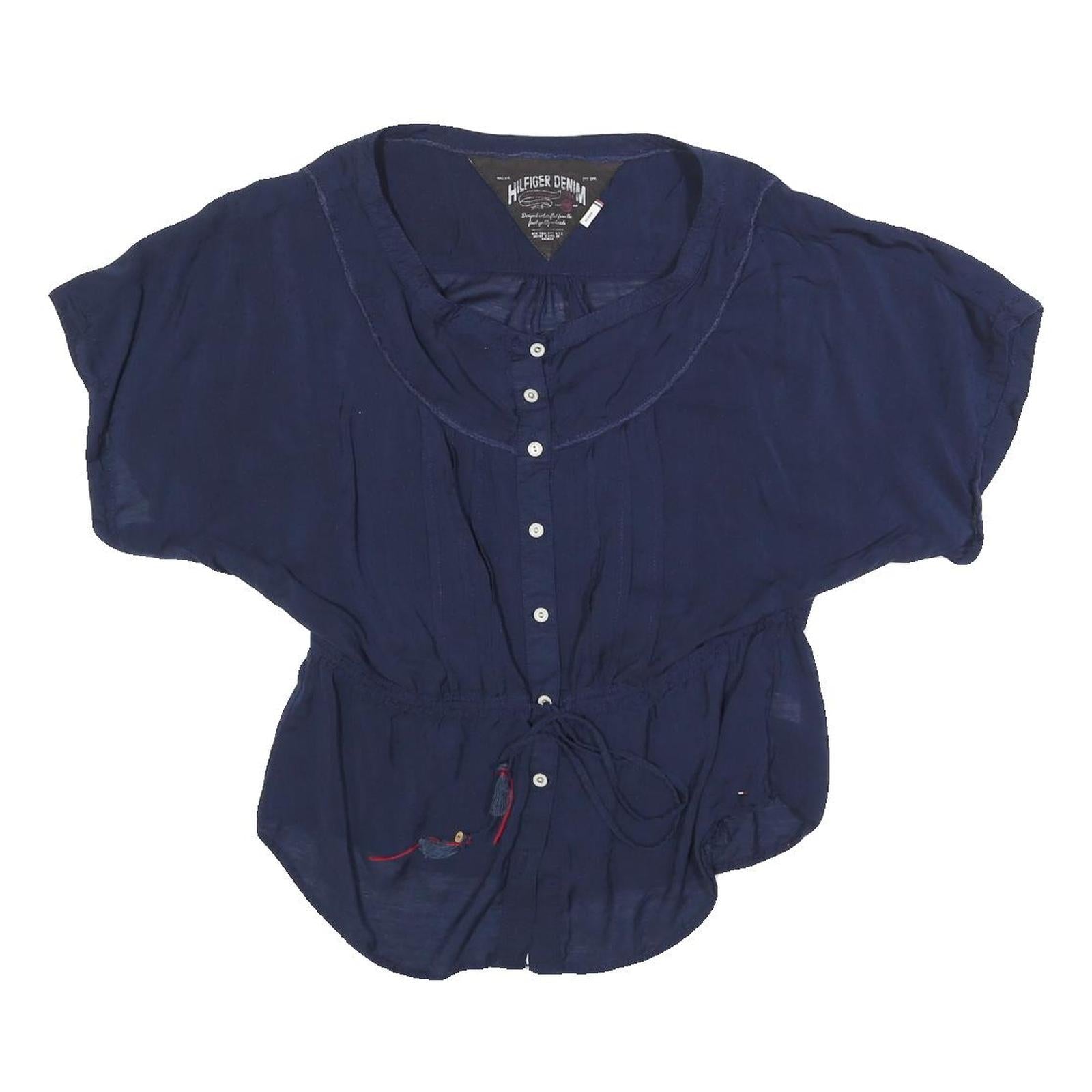 HILFIGER DENIM Womens Blue Button Shirt Short Sleeve Round Neck M Casual Top Refurbished - N/A refurbished available on Cerqular