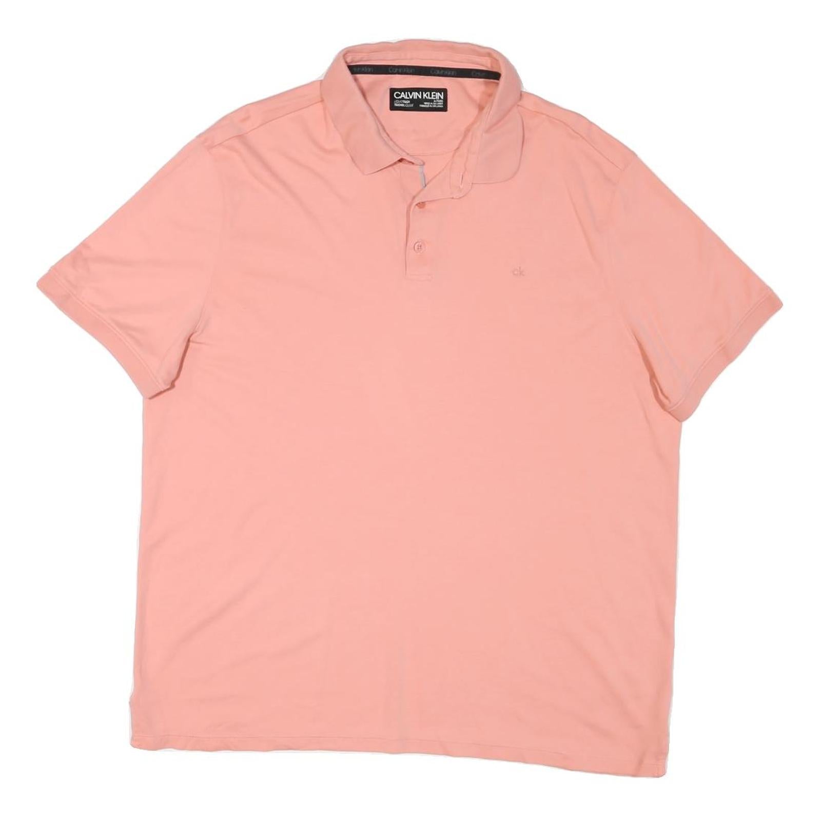 CALVIN KLEIN Mens Pink Short Sleeve Plain Polo Shirt XL Cotton Blend Casual Refurbished - N/A refurbished available on Cerqular