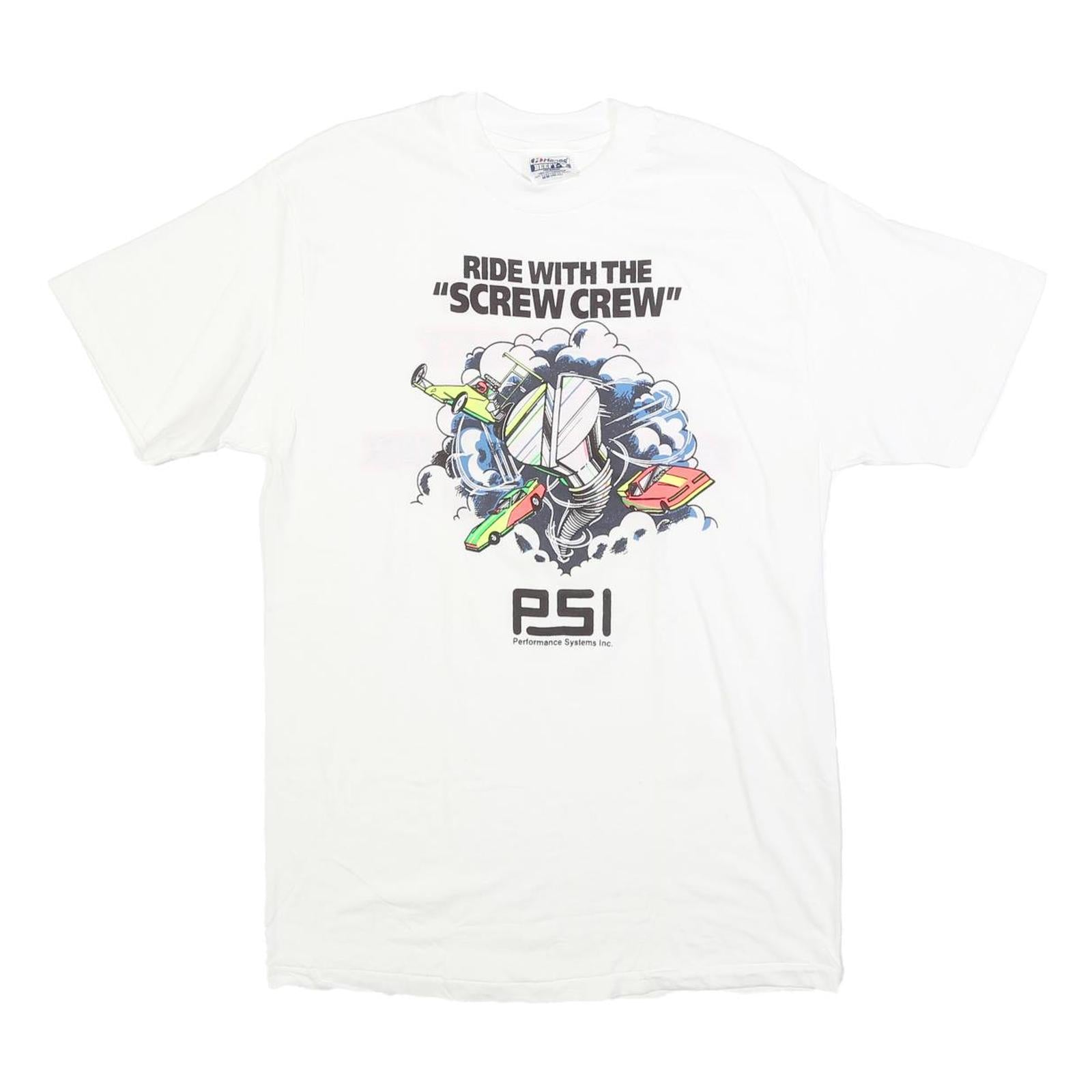 HANES Mens White Cotton Blend Graphic T-Shirt M Short Sleeve Crew Neck Screw Refurbished - N/A refurbished available on Cerqular