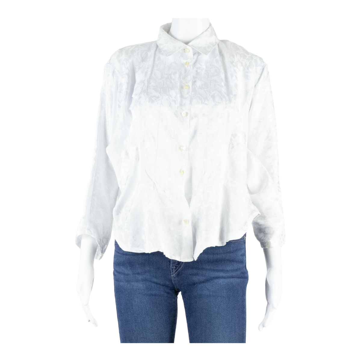 Womens Cropped Shirt White Collared Long Sleeve L Refurbished - N/A refurbished available on Cerqular