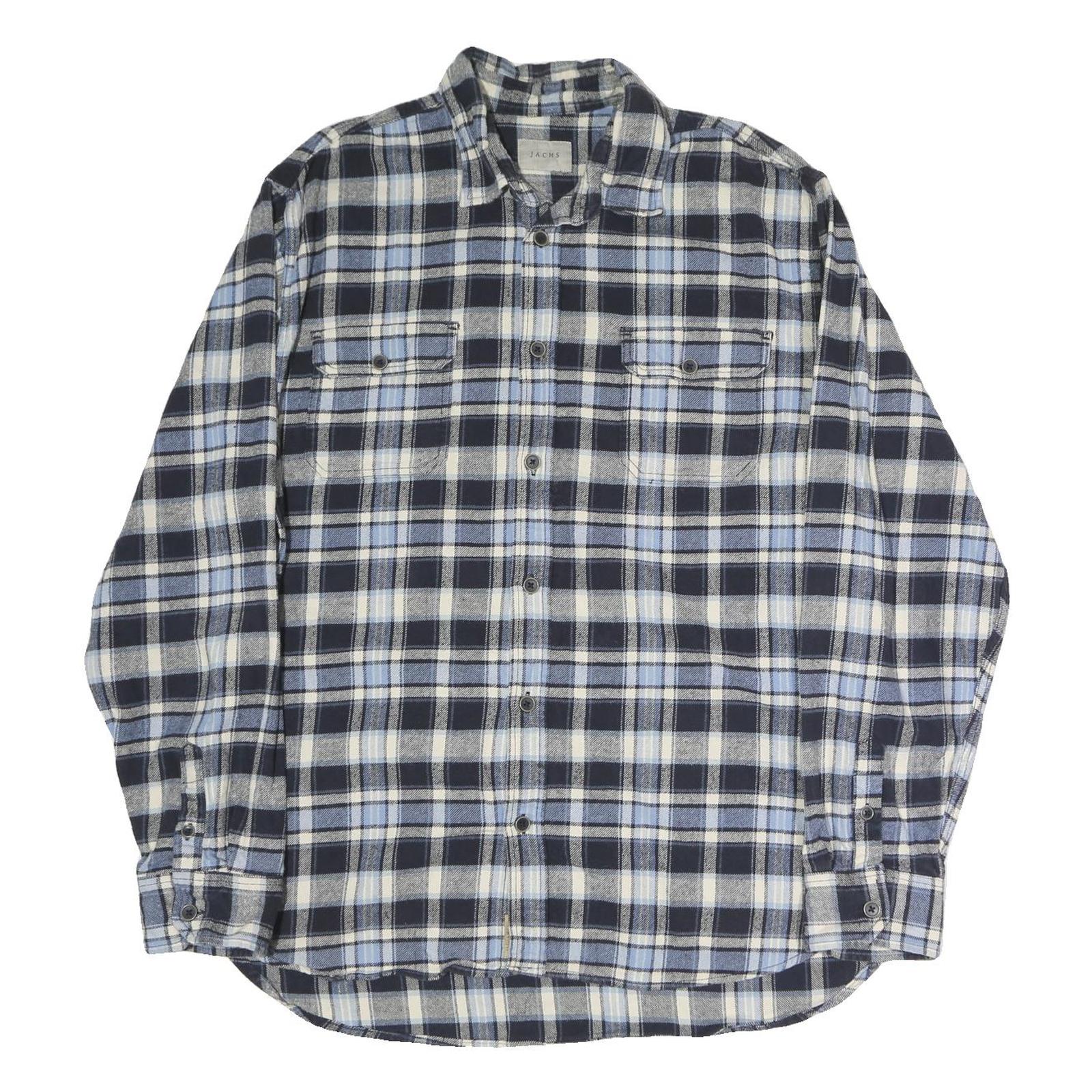 JACHS Mens Blue & White Check Shirt XL Casual Cotton Long Sleeve Button Refurbished - N/A refurbished available on Cerqular